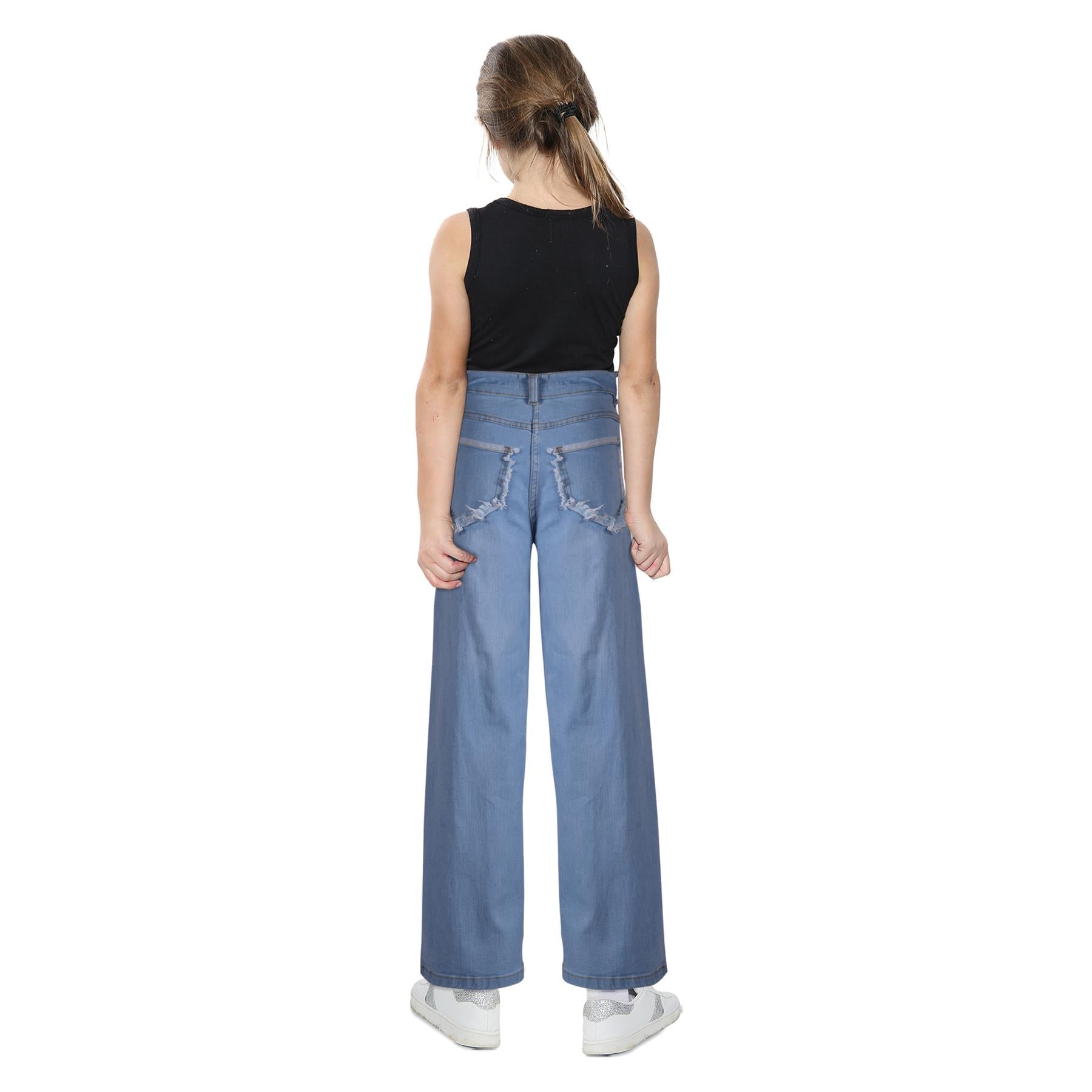 Kids Girls Palazzo Jeans Wide Leg Stretchy Denim Flared Fashion Baggy Pants 5-14