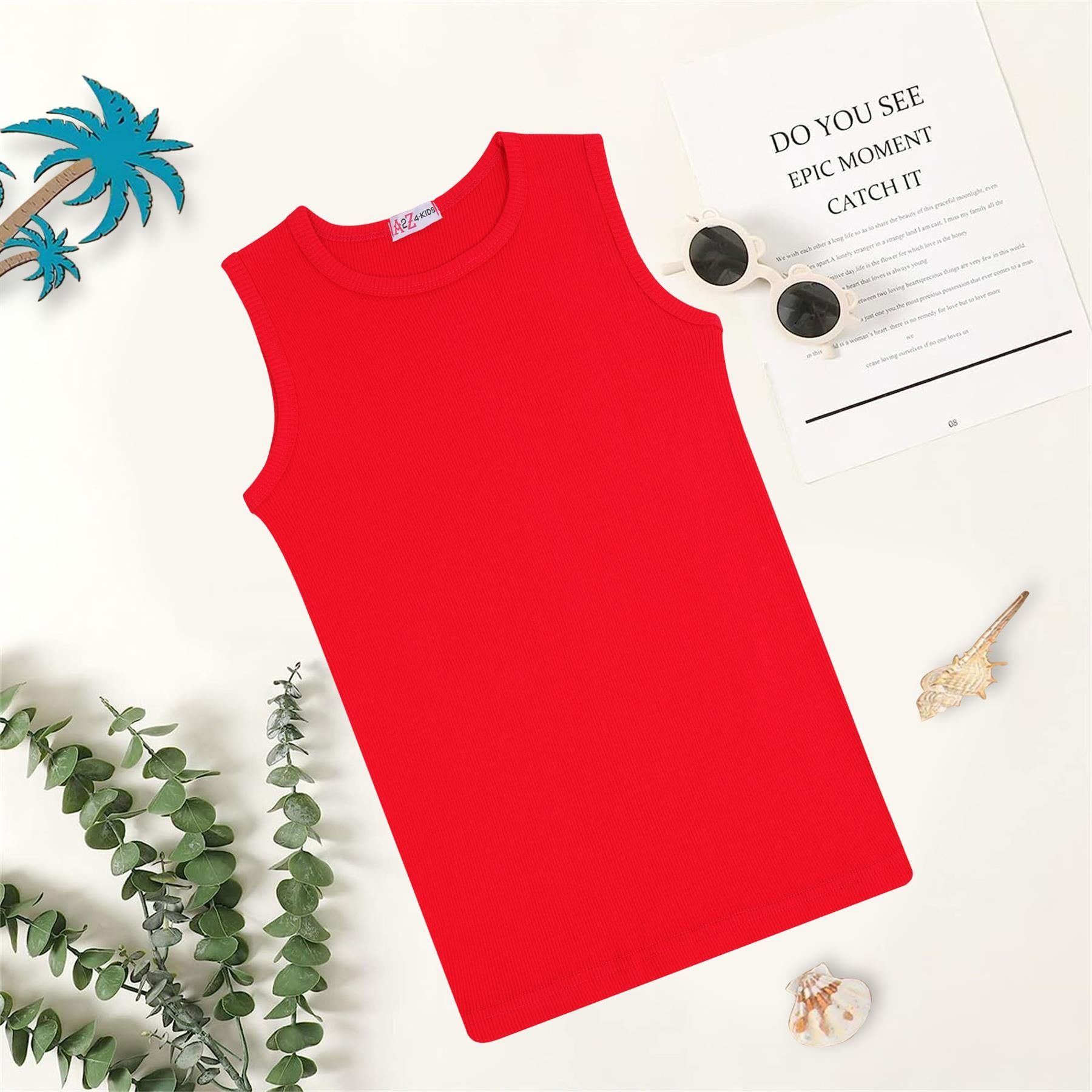 Kids Girls Ribbed Vest Top 100% Thick Cotton Fashion Tank Tops T Shirt 2-13 Year