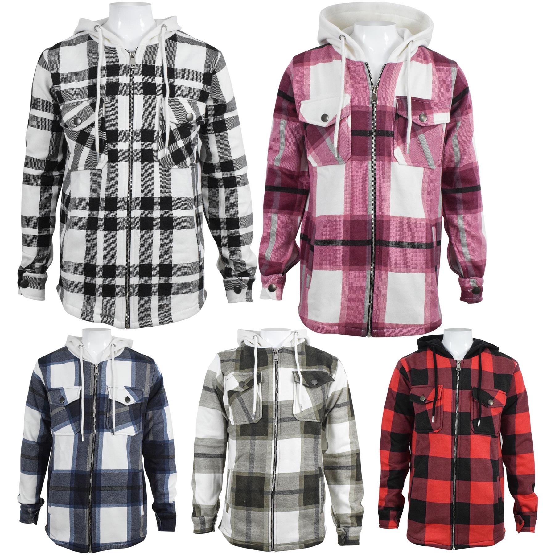 Kids Girls Zip Up Hooded Jackets Check Print Utility Pockets Fleece Coats 7-13 Y