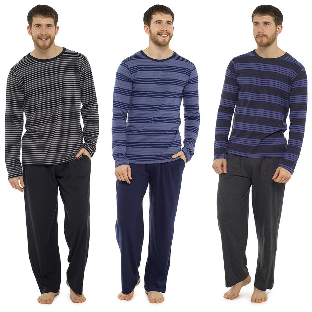 A2Z Mens Pyjama Jersey Soft Striped Long Sleeve Top Bottom Pyjamas 2 Piece Sets