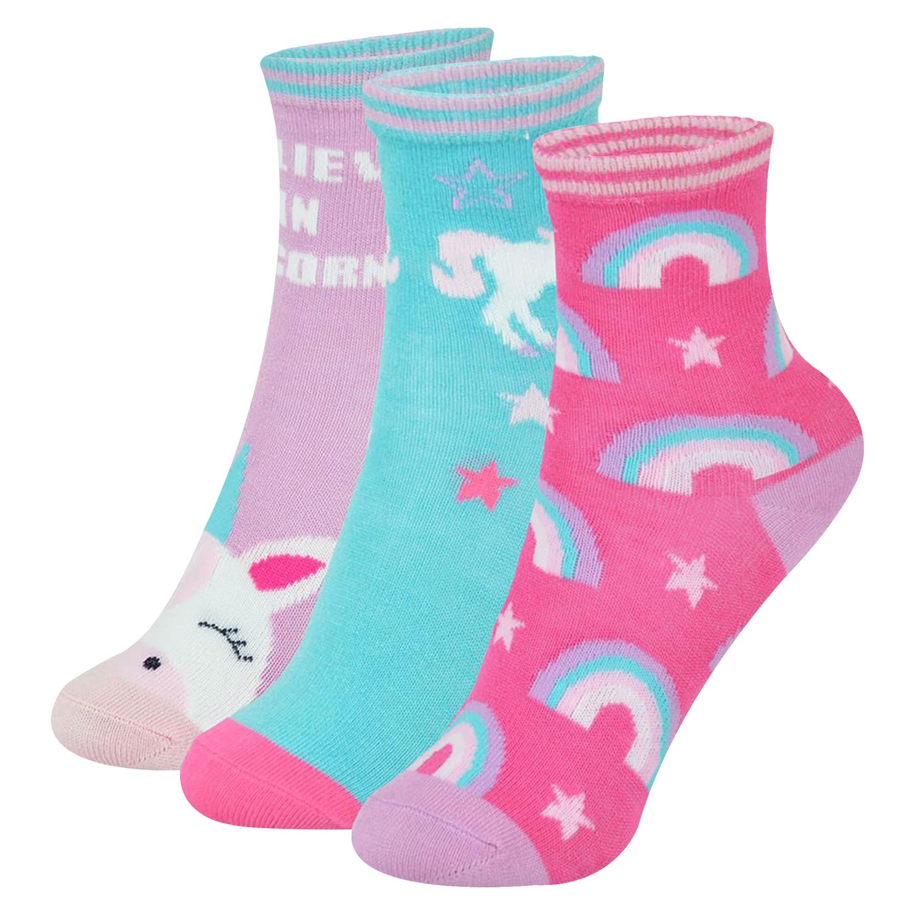 Kids Girls Bamboo Dog and Unicorn Animal Socks Pack of 3 Kids Footwear 2-10 Yr