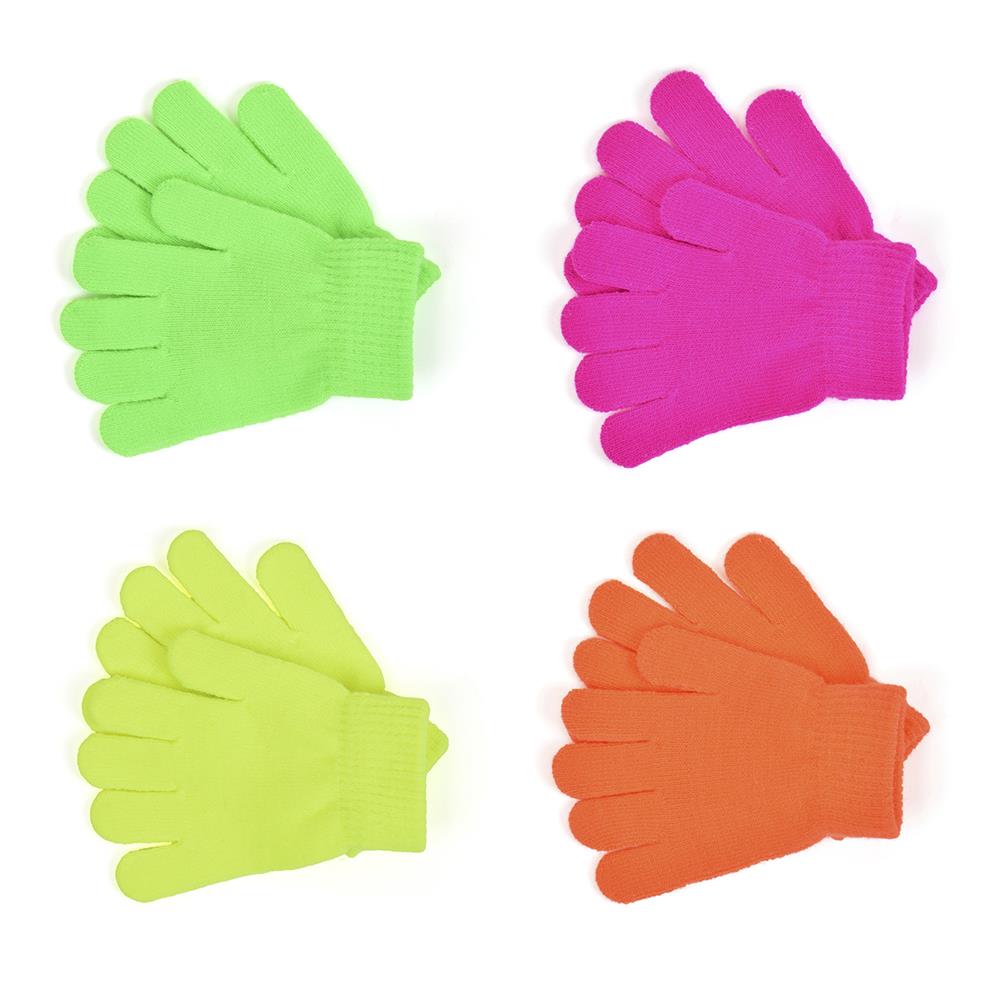 Kids 4 Pack Gloves Winter Warm Thermal Neon Magic Gloves One Size Fit Mitten