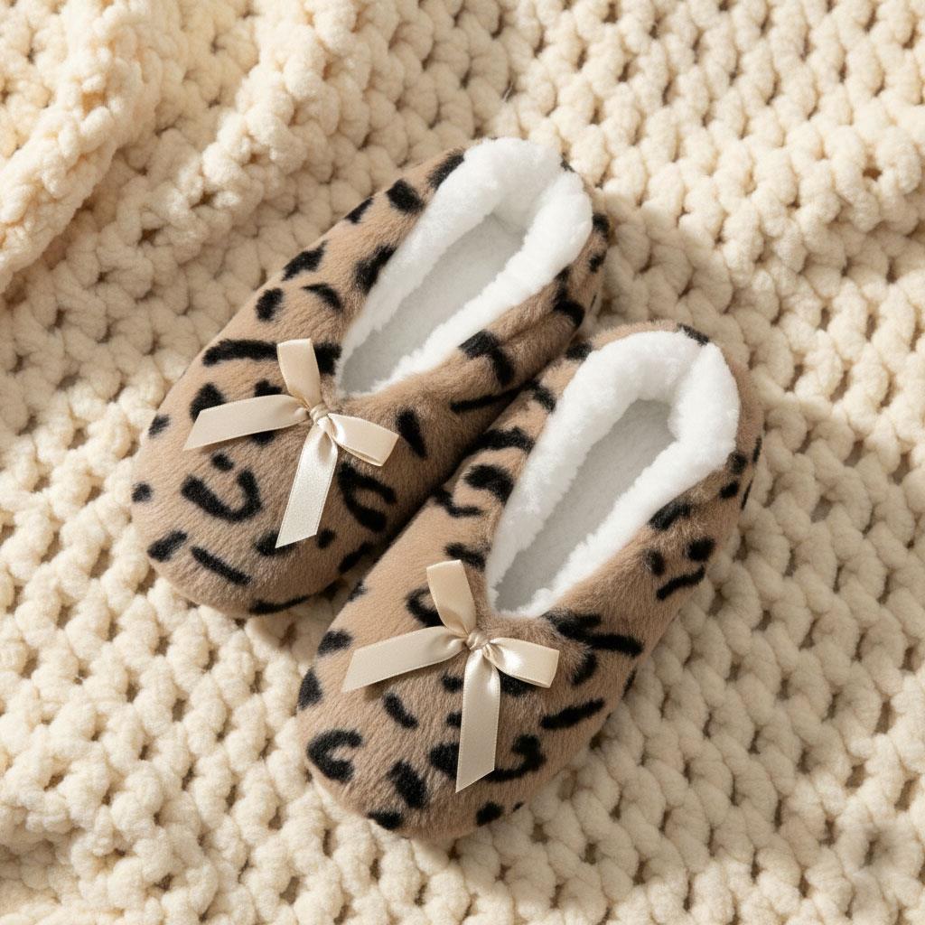 Ladies Heart Print Slipperette FleeceSlippers Socks Faux Fur Lining UK 4-8