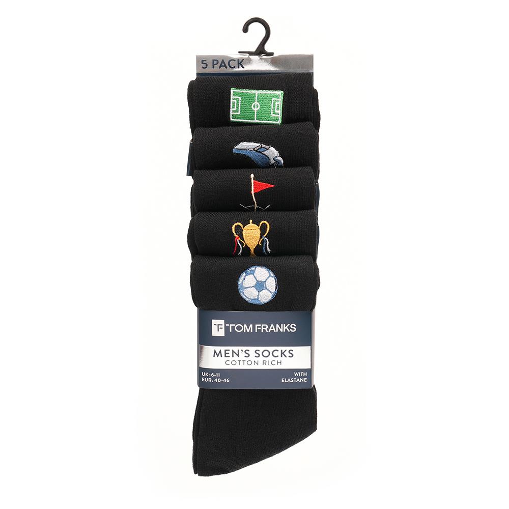 Mens Crew Embroidered Football and Dino Pack of 5 Rich Cotton Comfortable Socks