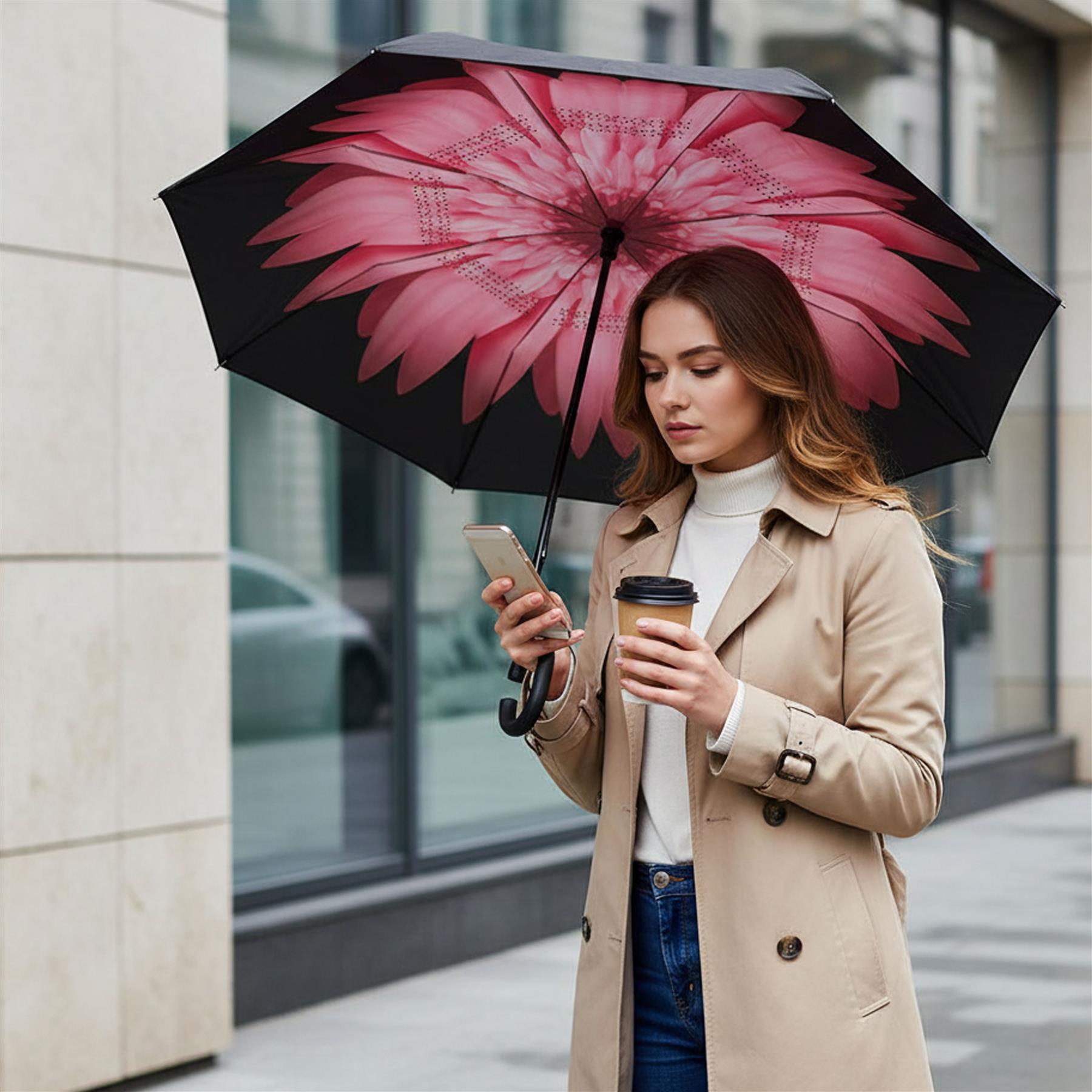 A2Z Women's Dual Layer Inverted Umbrella Reverse Open Folding Umbrella C Handle