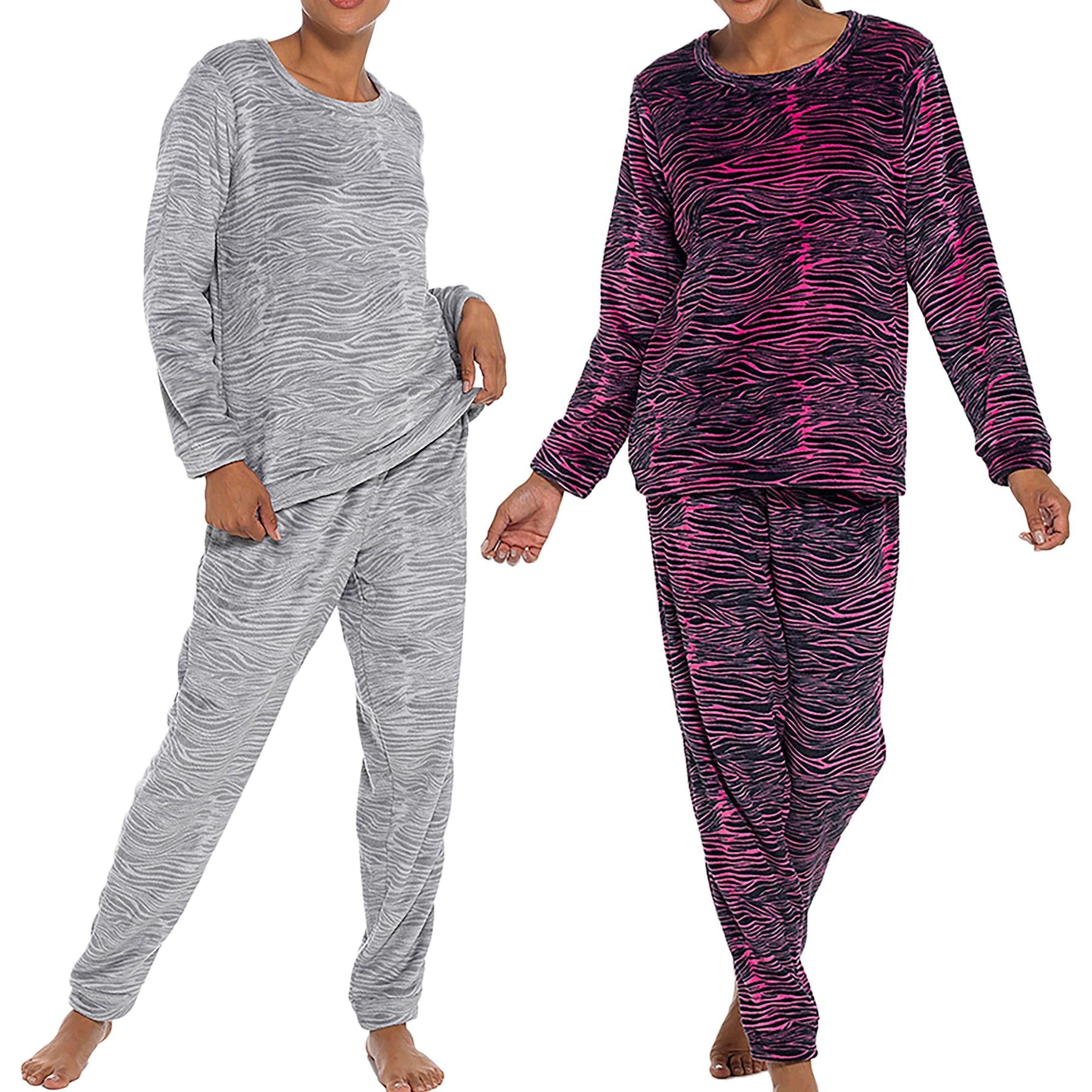 A2Z Ladies Flannel Fleece Lounge Set Zebra Print Top Bottom Sleepwear PJS Set