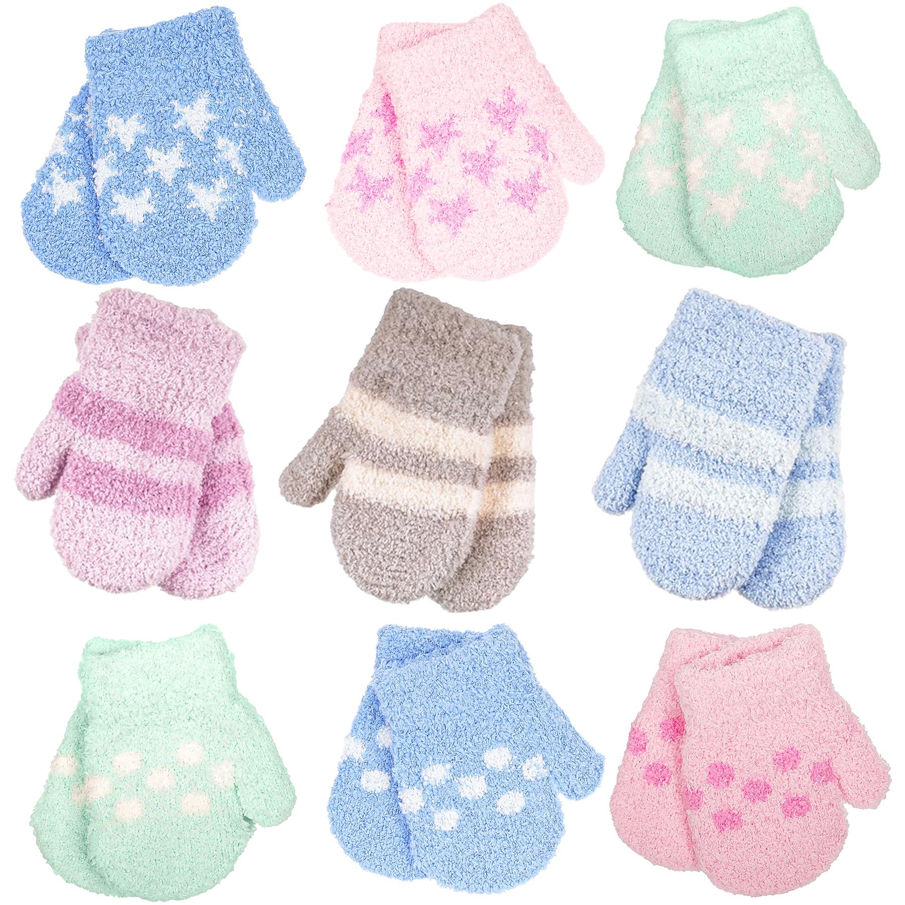 A2Z 4 Kids Baby 3 Pack Mittens Toddler Winter Warm Knitted Full Finger Gloves