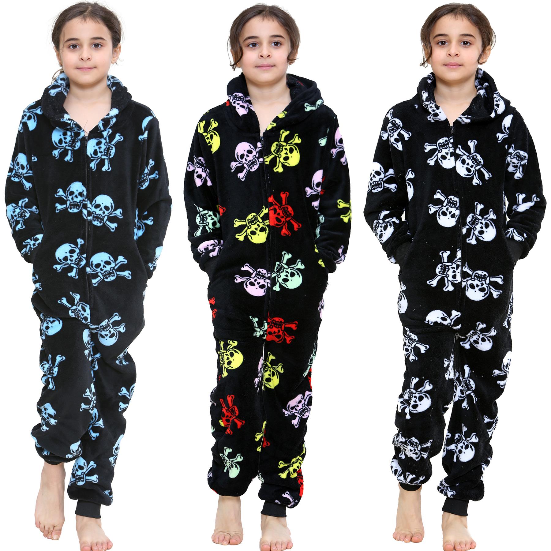 Kids Fun Halloween Skull Bones Print Onesie Pyjama Sets For Girls Boys Jumpsuit