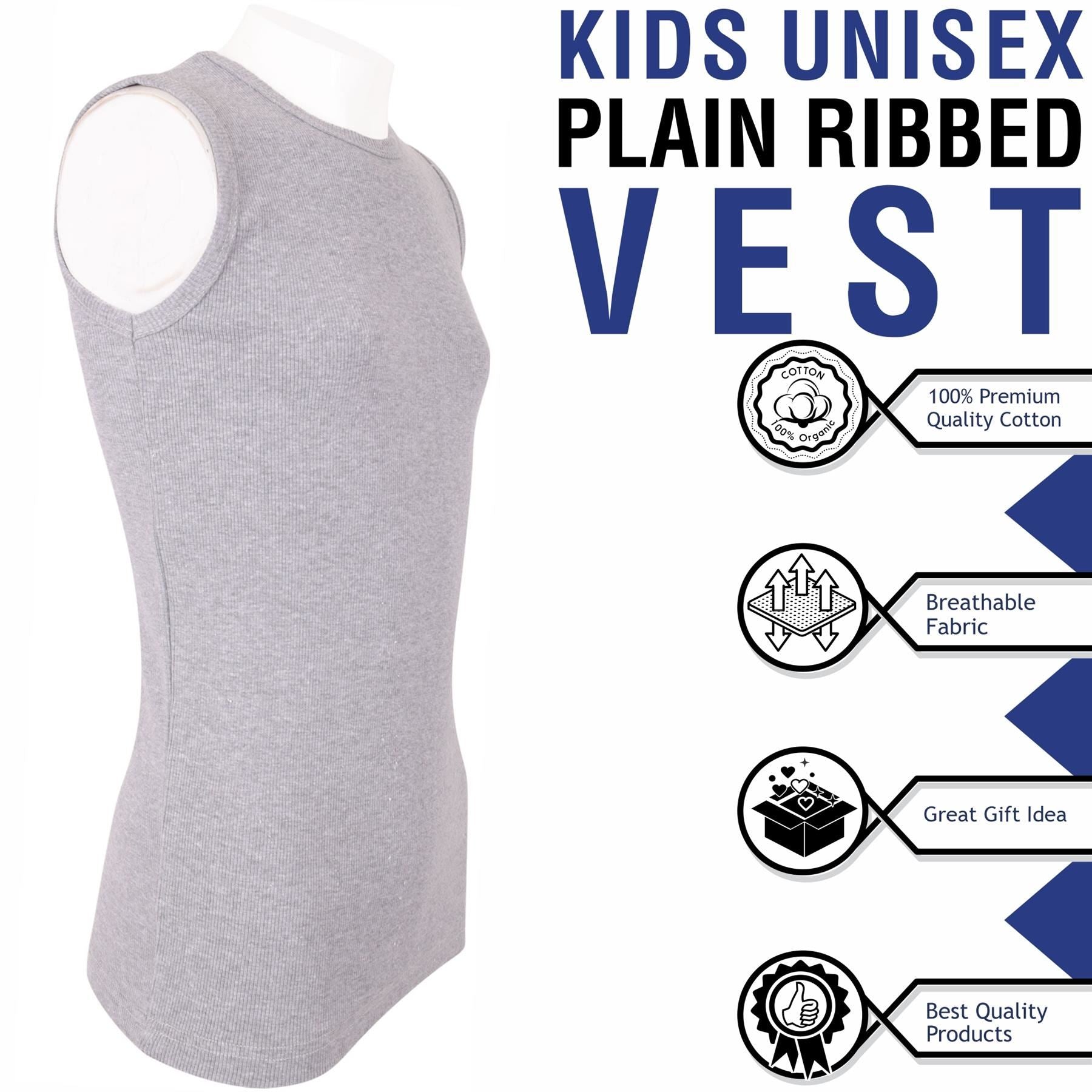 Kids Girls Boys Childrens Vest Top Tank Top Fitted 100% Rich Cotton 2-13 Years
