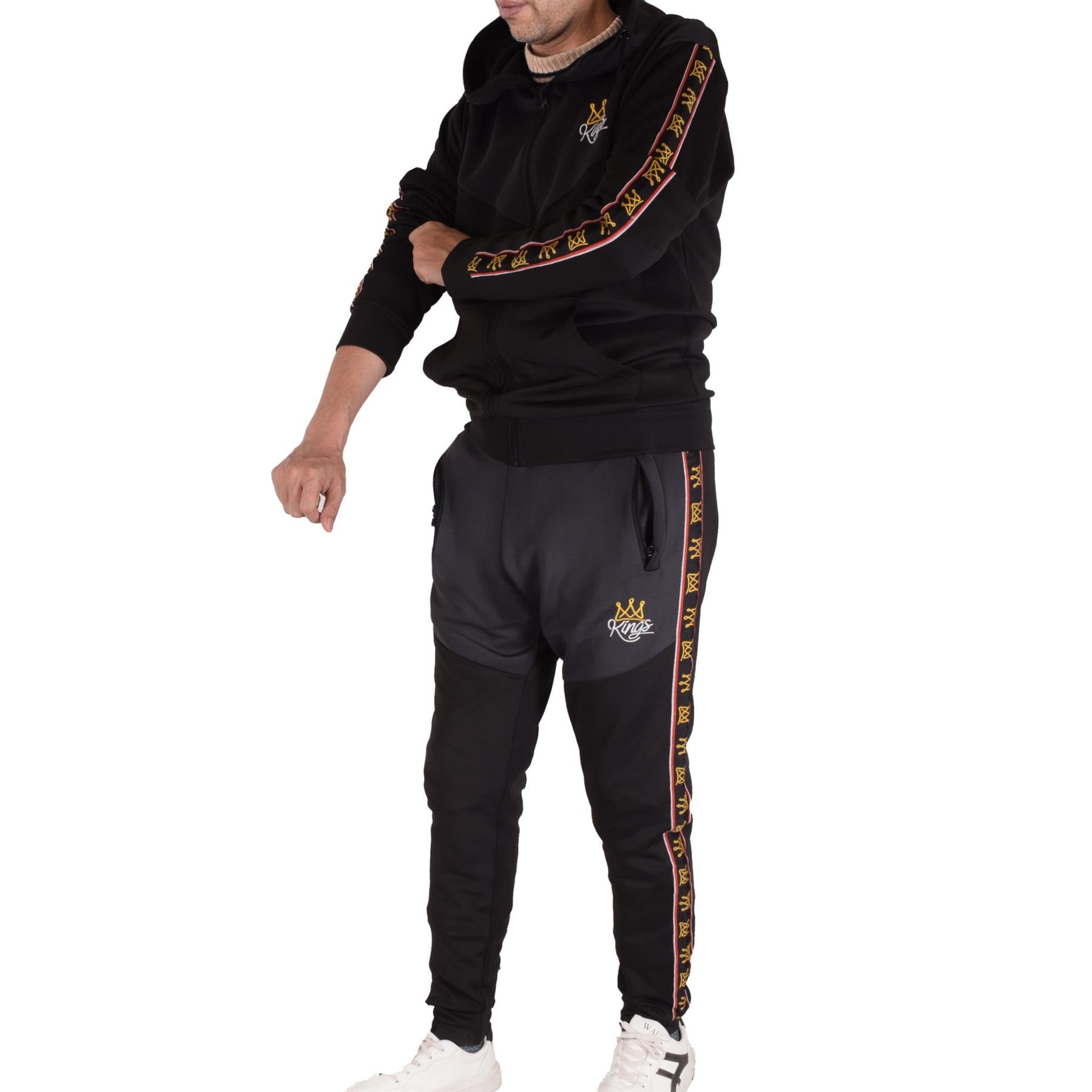 Mens Tracksuit Hooded Kings Crown Embroidered Jogging Suit Joggers Set For Adult