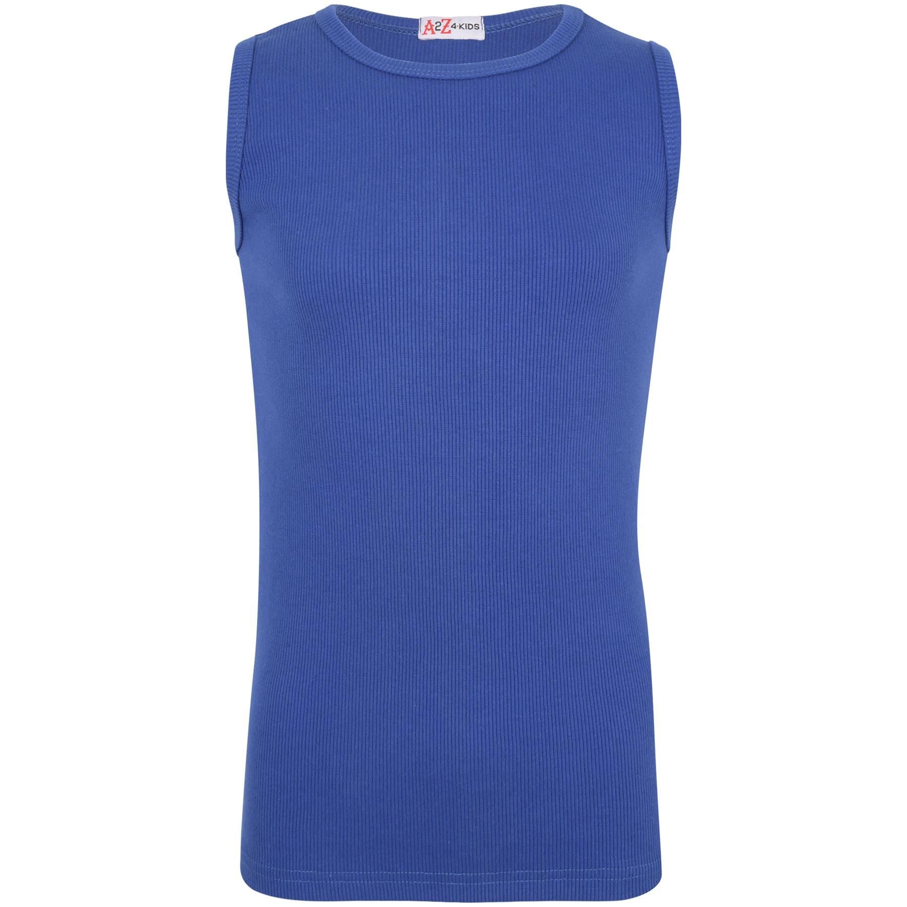 Kids Girls Ribbed Vest Top 100% Thick Cotton Fashion Tank Tops T Shirt 2-13 Year