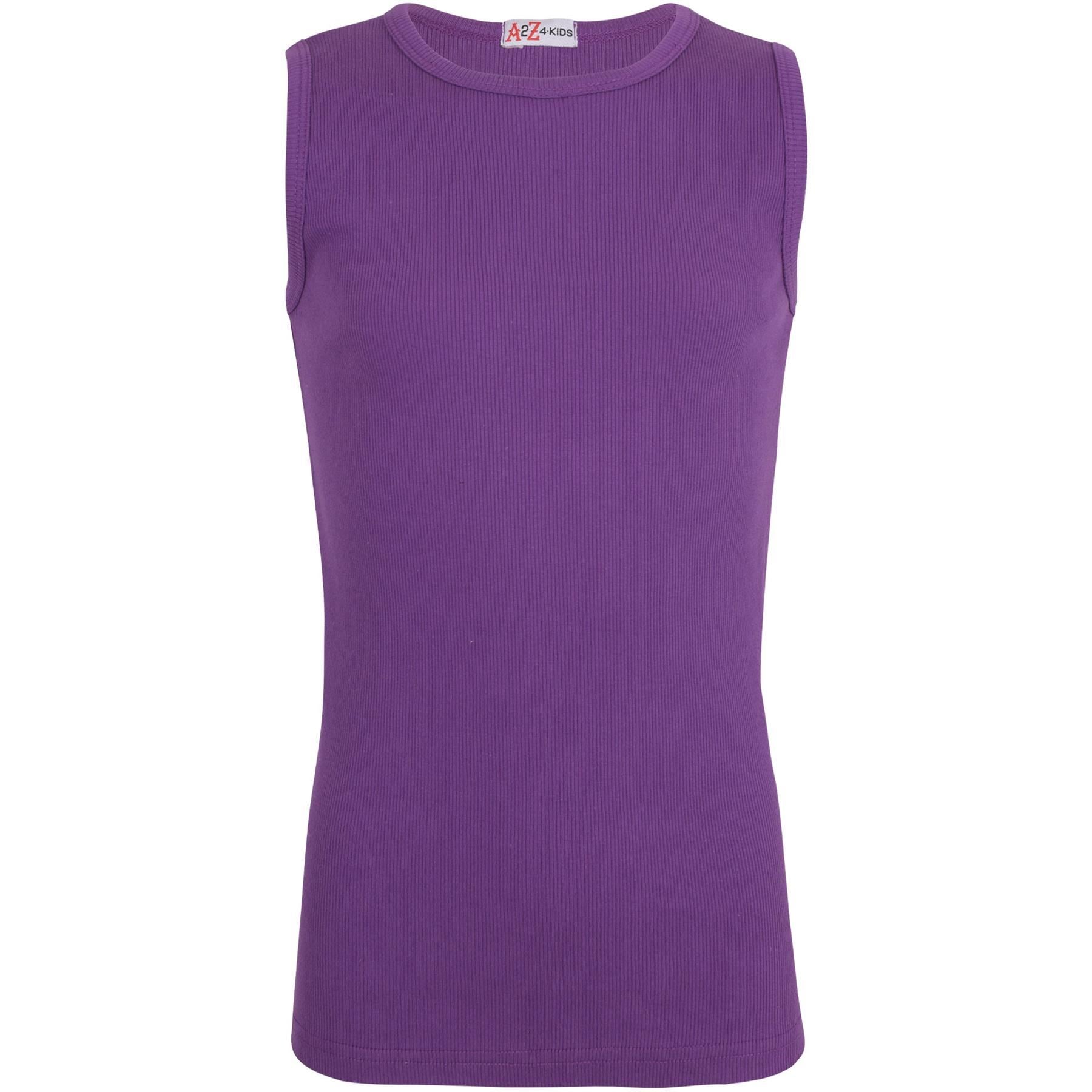 Kids Girls Ribbed Vest Top 100% Thick Cotton Fashion Tank Tops T Shirt 2-13 Year