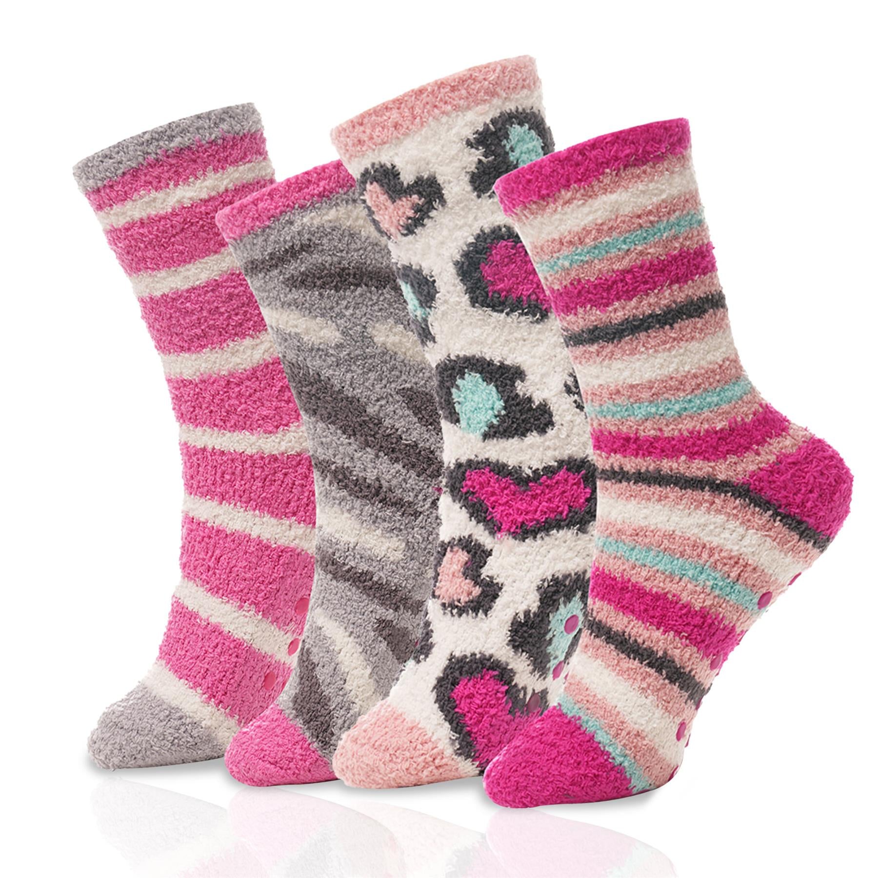 A2Z Ladies Socks 4 Pack Animal Slipper Comfortable Winter Warm Gripper Socks