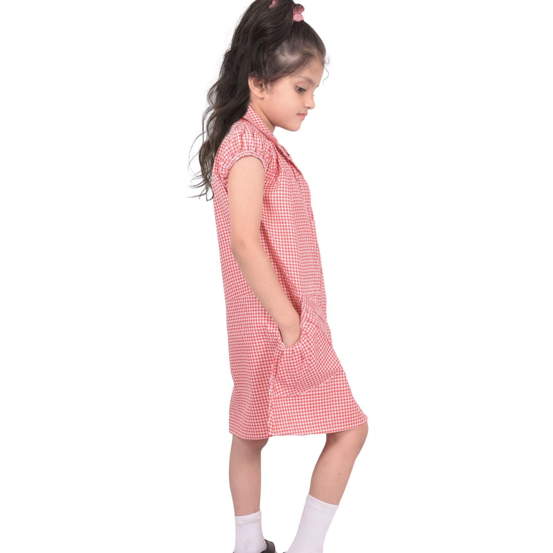 Kids Girls Gingham School Dress Check Printed Dresses With Matching Scrunchies