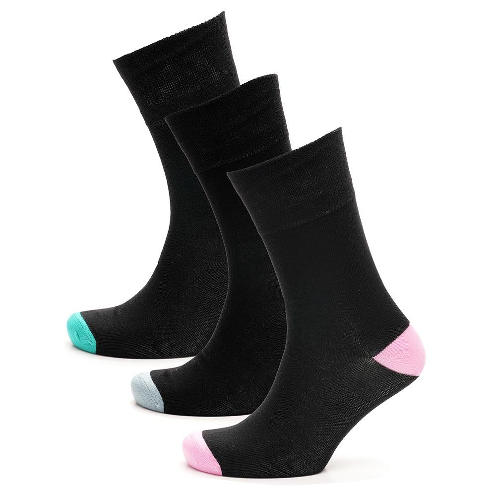 Ladies 3 Pack Bamboo Socks Non Elastic Heel & Toe Design Striped & Spotty Socks