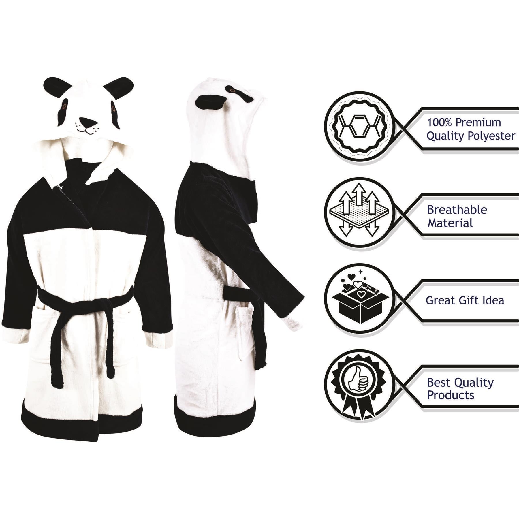 Kids Girls Boys Super Soft 3D Panda Animal Hooded Bathrobe