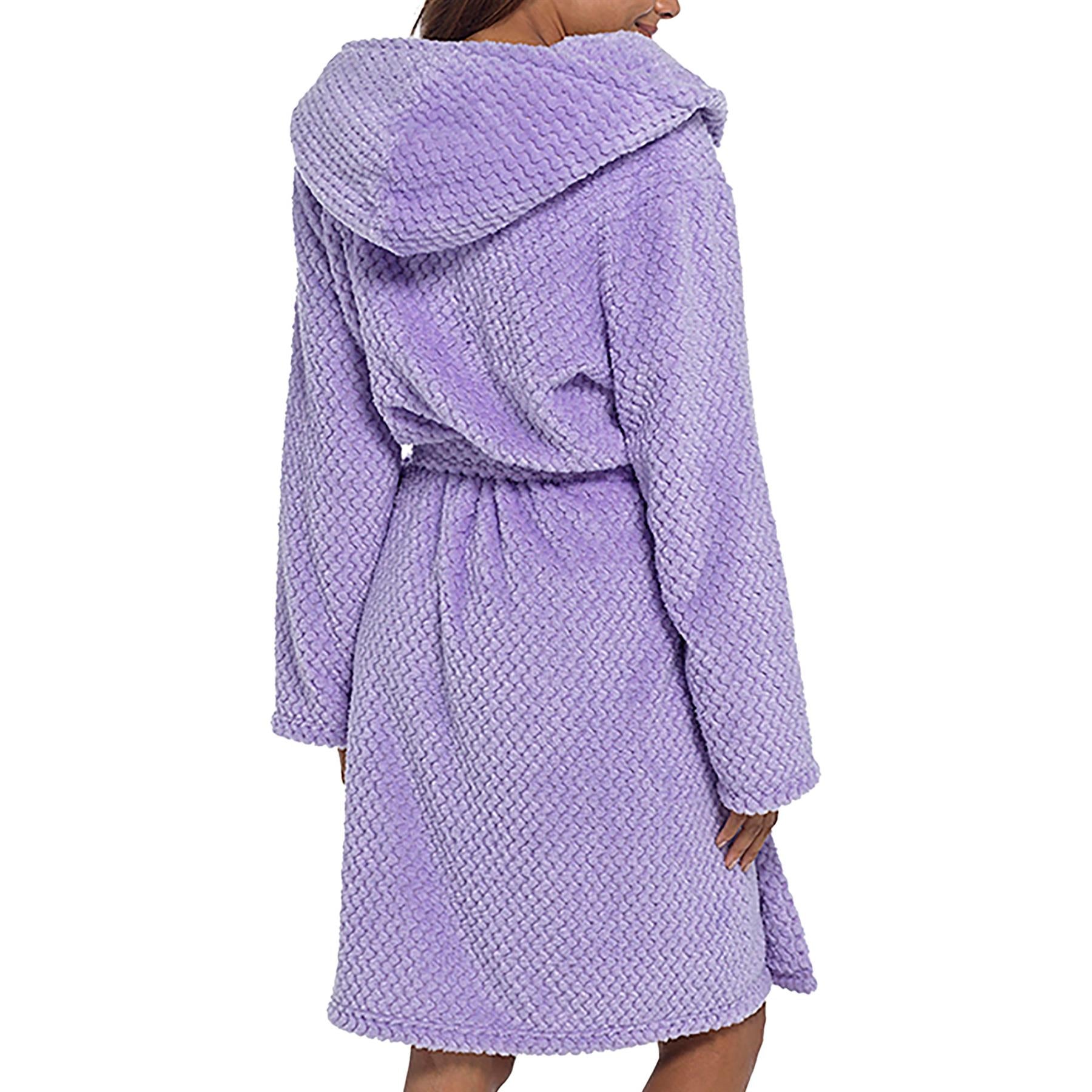 A2Z Women's Luxurious Flannel Fluffy Fleece Robe Honeycomb Hooded Dressing Gown