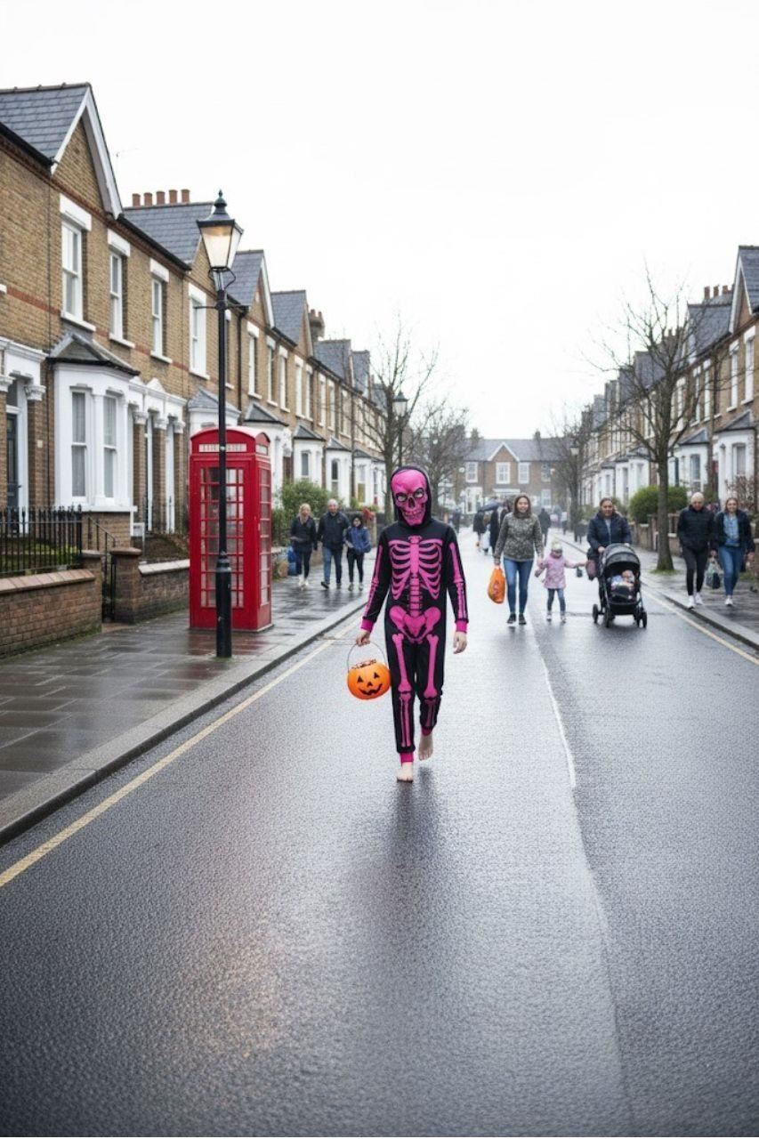 Girls Boys Neon Pink Skeleton Print Pyjama Halloween