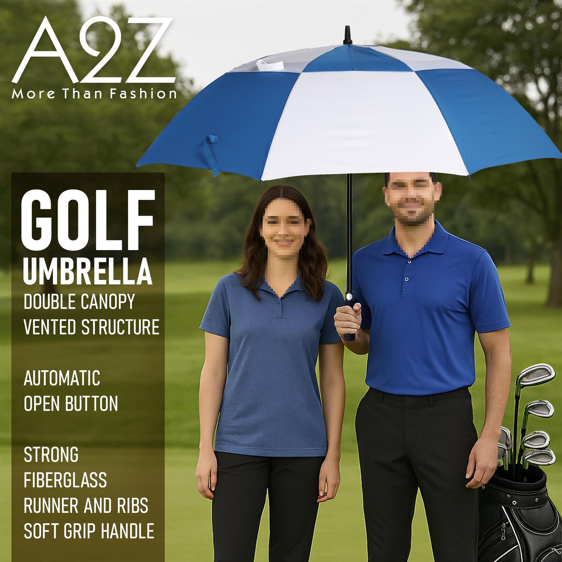 A2Z Golf Umbrella Auto Open Wind Rain Resitant 152cm Double Canopy Vented Brolly