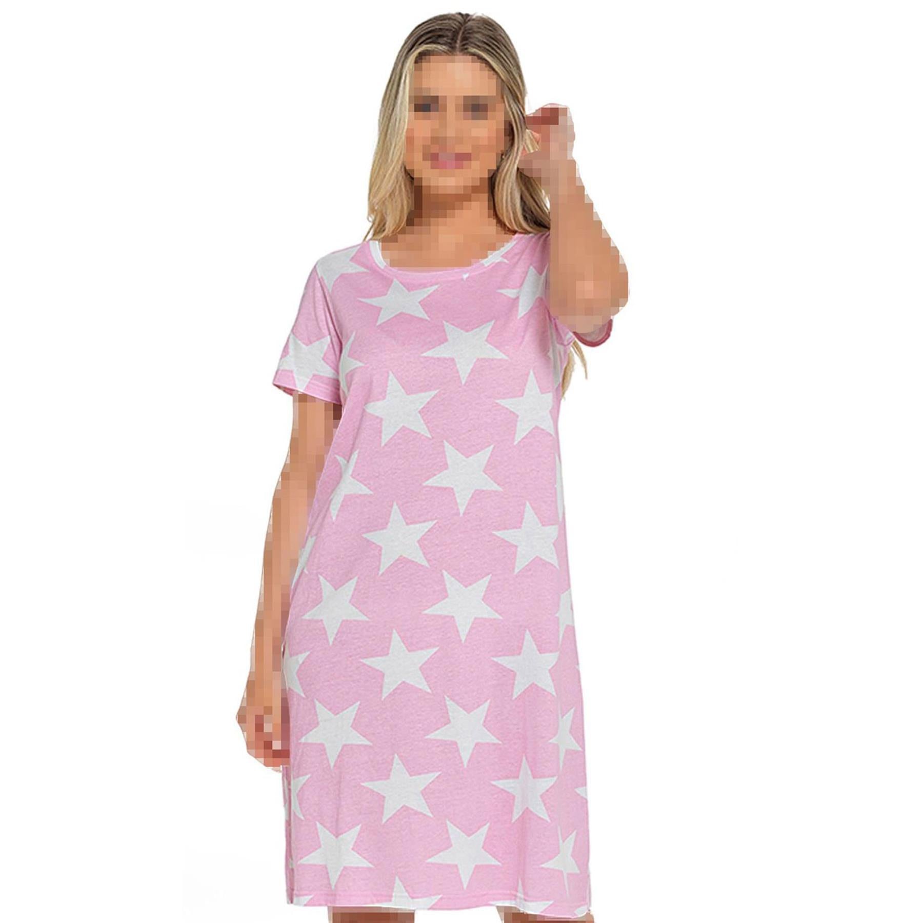 A2Z Ladies Short Sleeves Nightie Star Cotton Jersey Nightshirts Night Dress 8-22