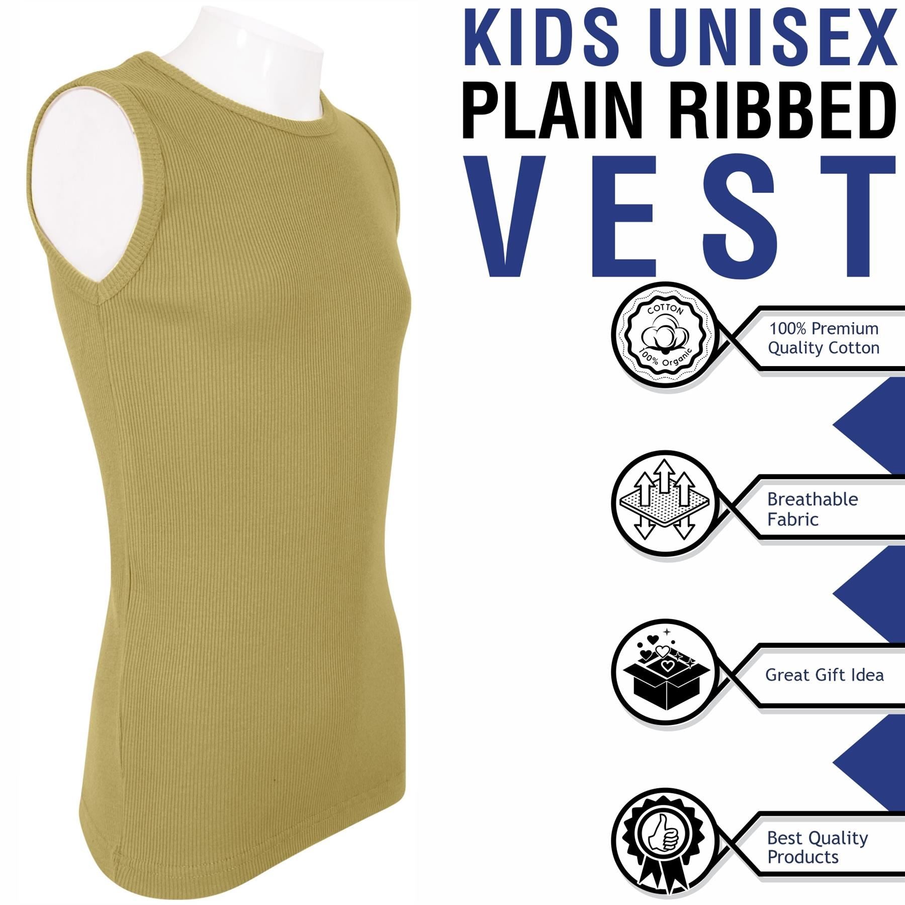 Kids Girls Boys Childrens Vest Top Tank Top Fitted 100% Rich Cotton 2-13 Years