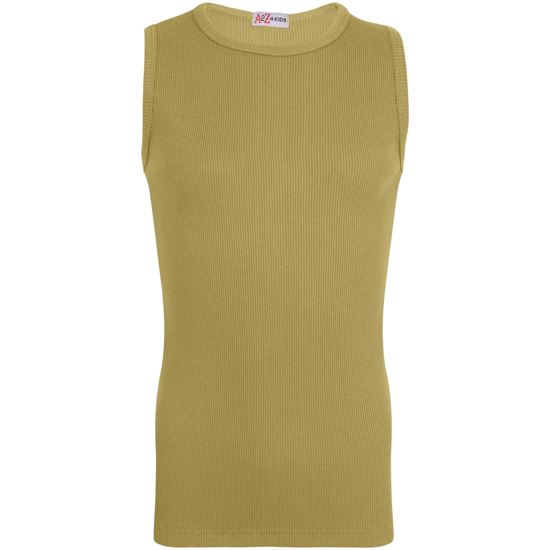 Kids Girls Ribbed Vest Top 100% Thick Cotton Fashion Tank Tops T Shirt 2-13 Year