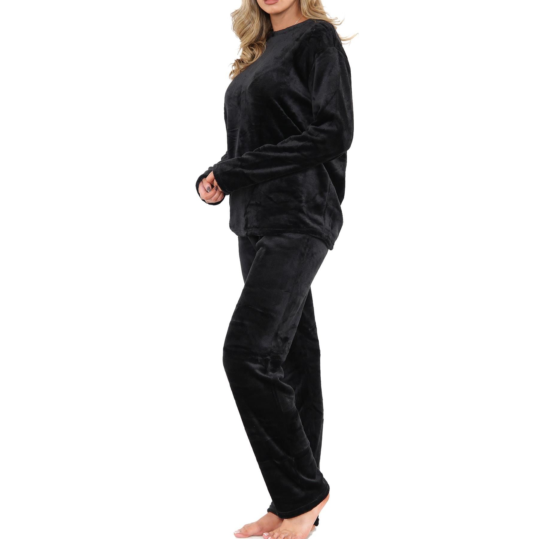 Ladies Pyjamas Soft Warm Fleece Adults Crew Neck Pyjamas 2 Piece Gift Set