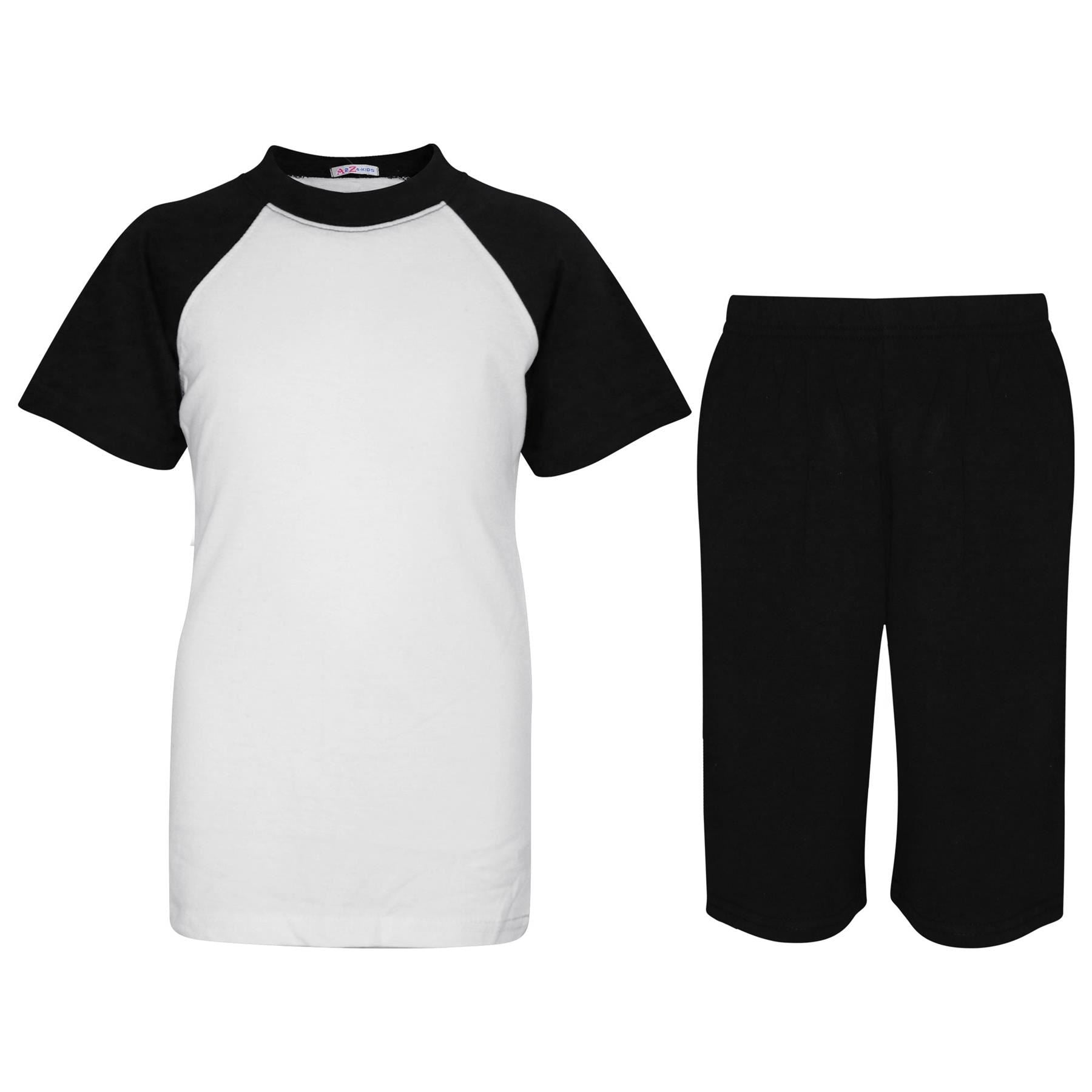 Kids Raglan Style Pyjamas Contrast T Shirt Shorts Loungewear Girls Boys Age 5-13