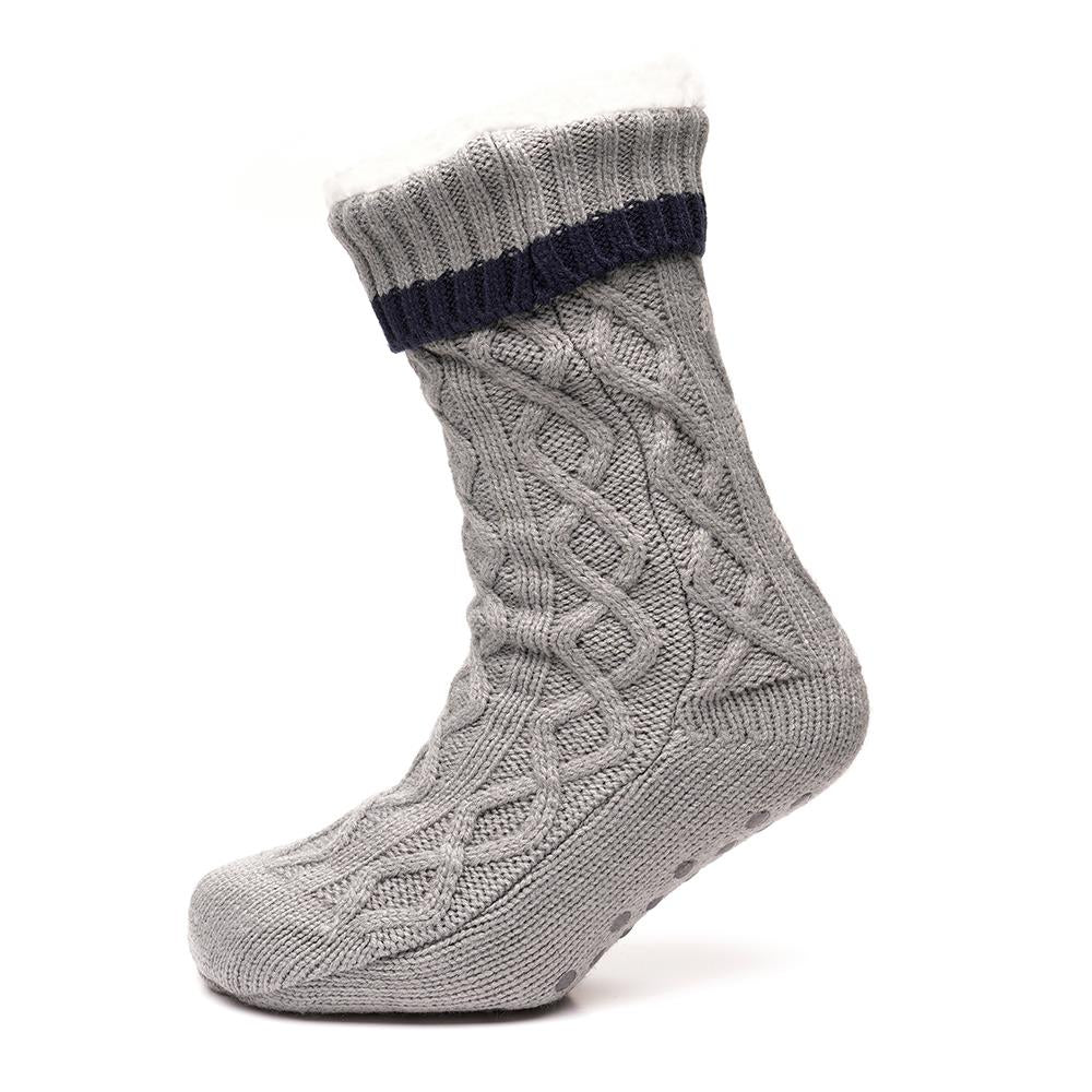 A2Z Mens Slipper Socks Twist Yarn Chunky Cable Knit Sherpa Lining Winter Socks