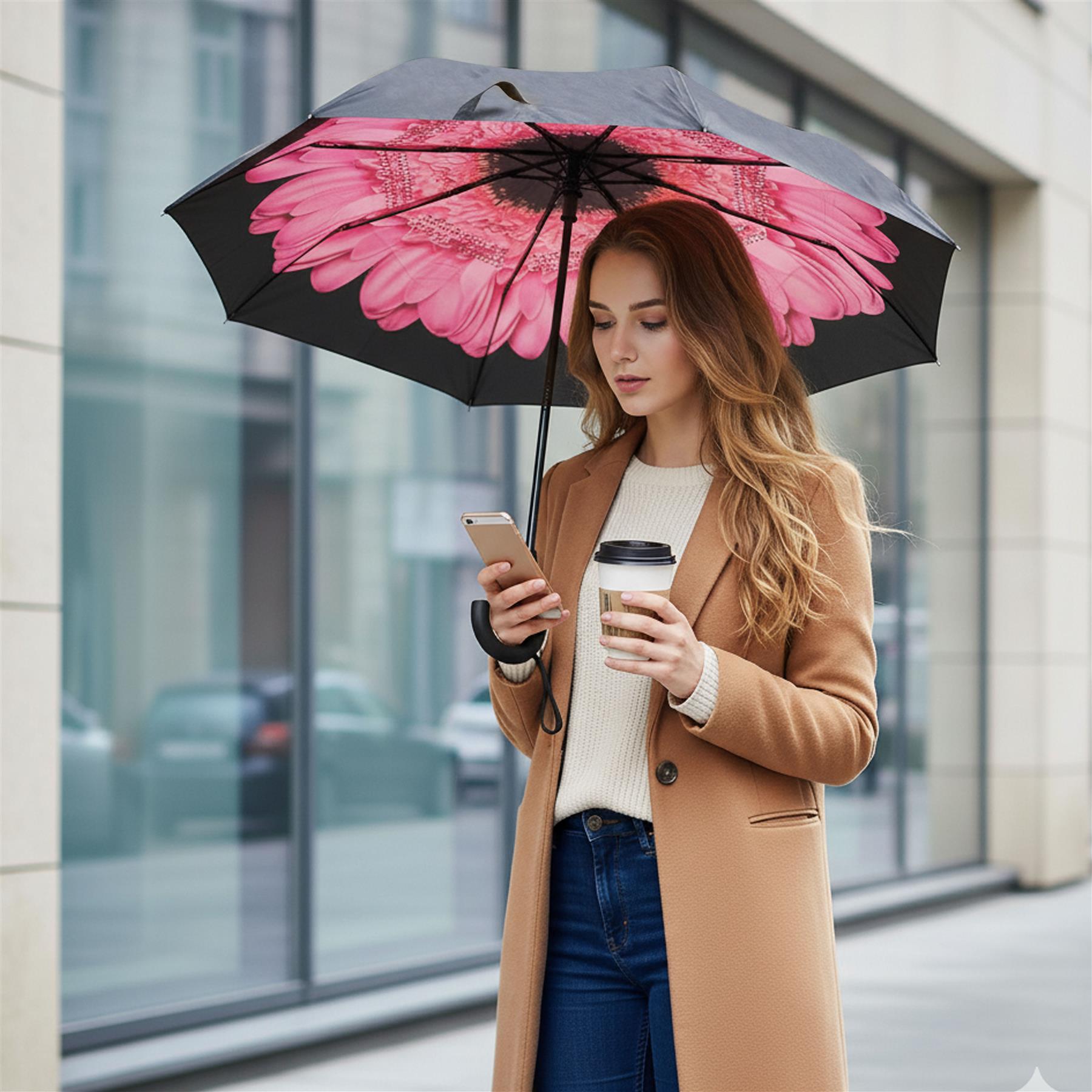 A2Z Women's Dual Layer Inverted Umbrella Reverse Open Folding Umbrella C Handle