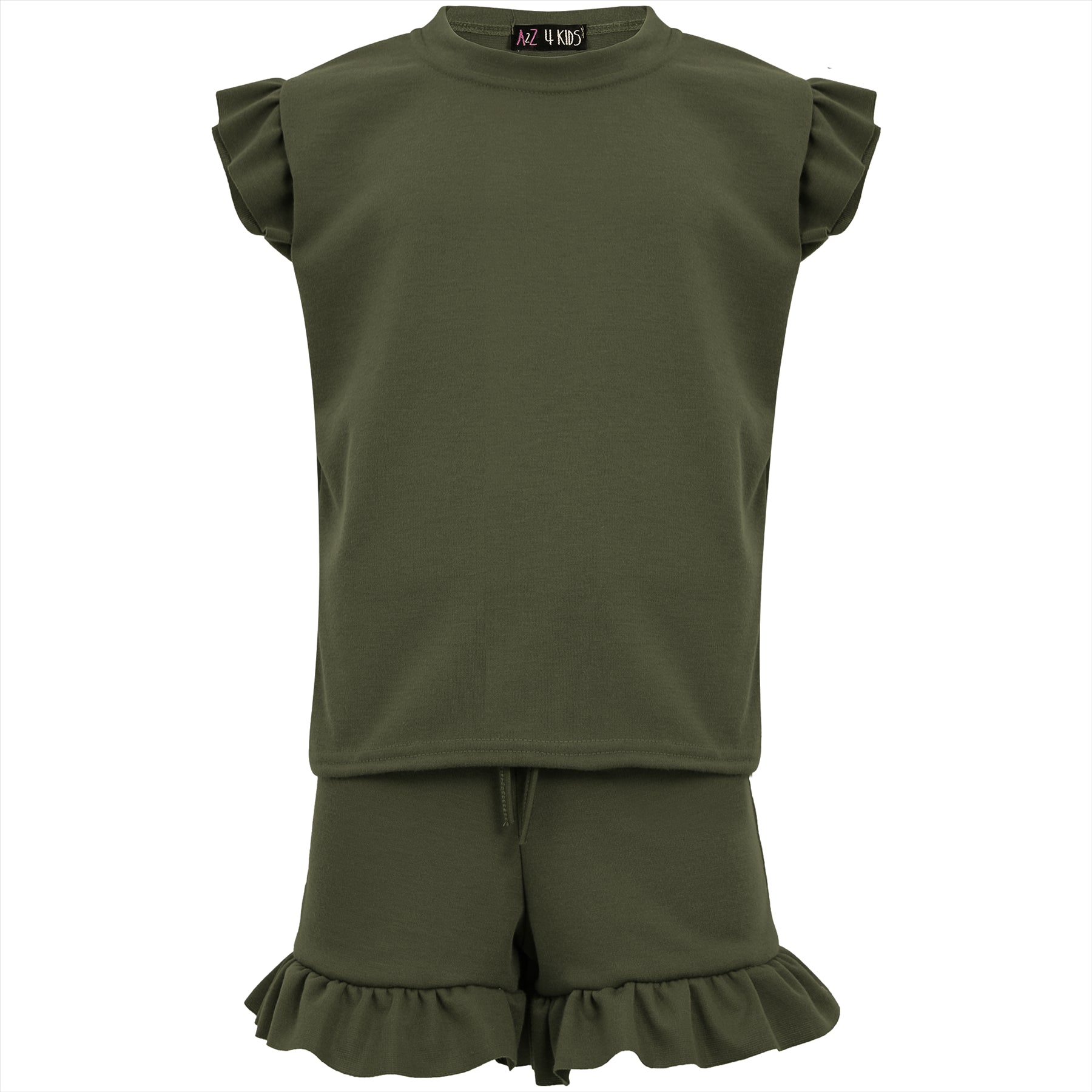 Kids Girls Flared Cap Sleeves Crop Top Plain Color T Shirt Top & Hot Shorts Set