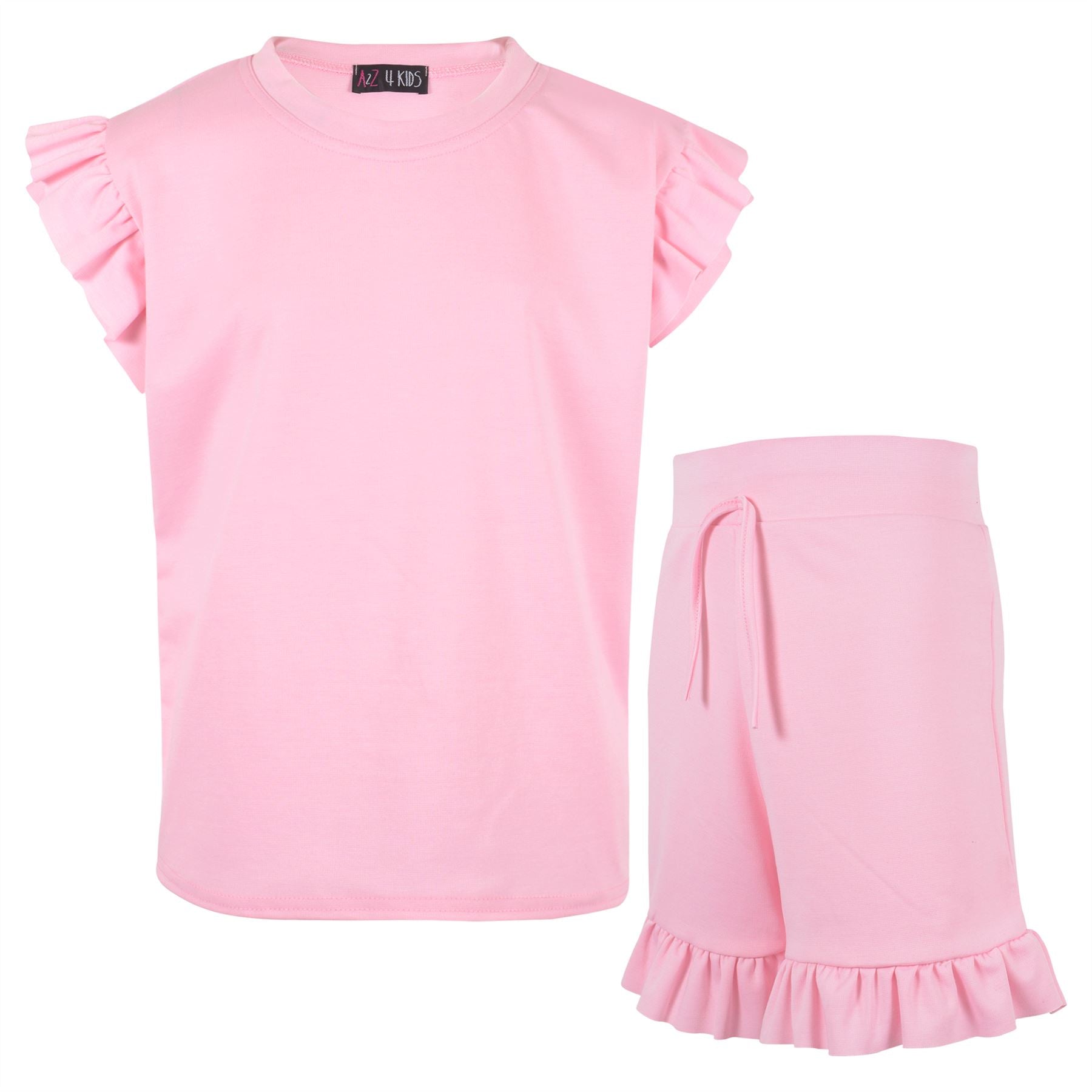 Kids Girls Flared Cap Sleeves Crop Top Plain Color T Shirt Top & Hot Shorts Set