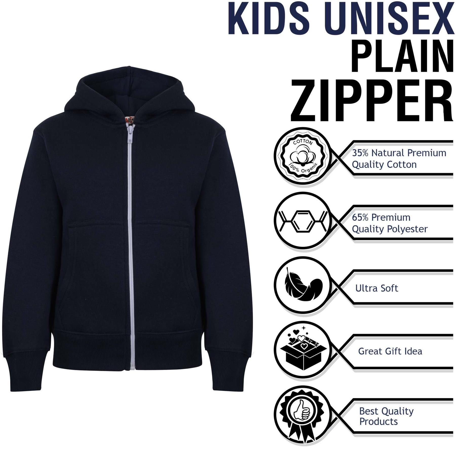Kids Girls Boys Plain Hooded Zipper Jackets