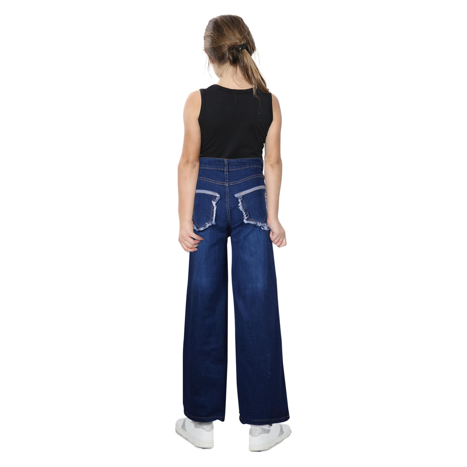 Kids Girls Palazzo Jeans Wide Leg Stretchy Denim Flared Fashion Baggy Pants 5-14