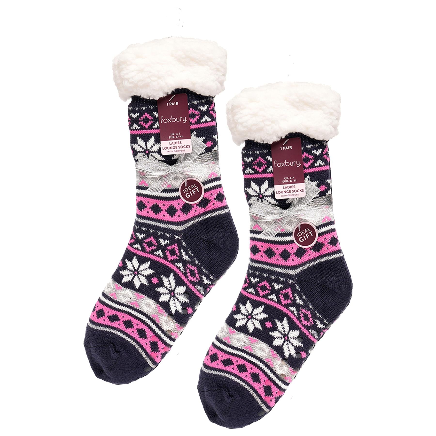 A2Z Ladies Fairisle Lounge Socks With Sherpa Lining Gripper Anti Slip Women Sock