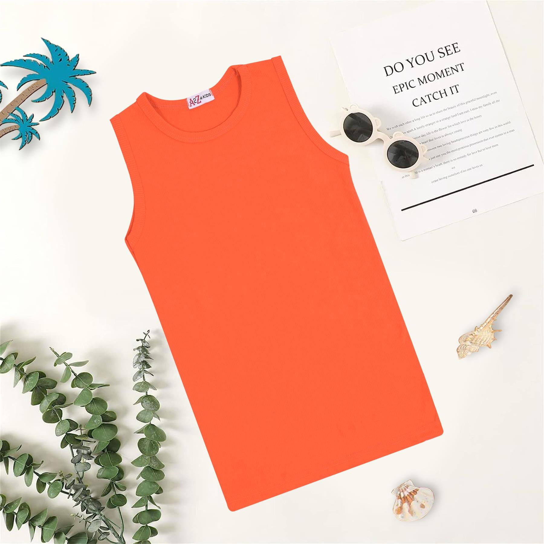 Kids Girls Boys Childrens Vest Top Tank Top Fitted 100% Rich Cotton 2-13 Years