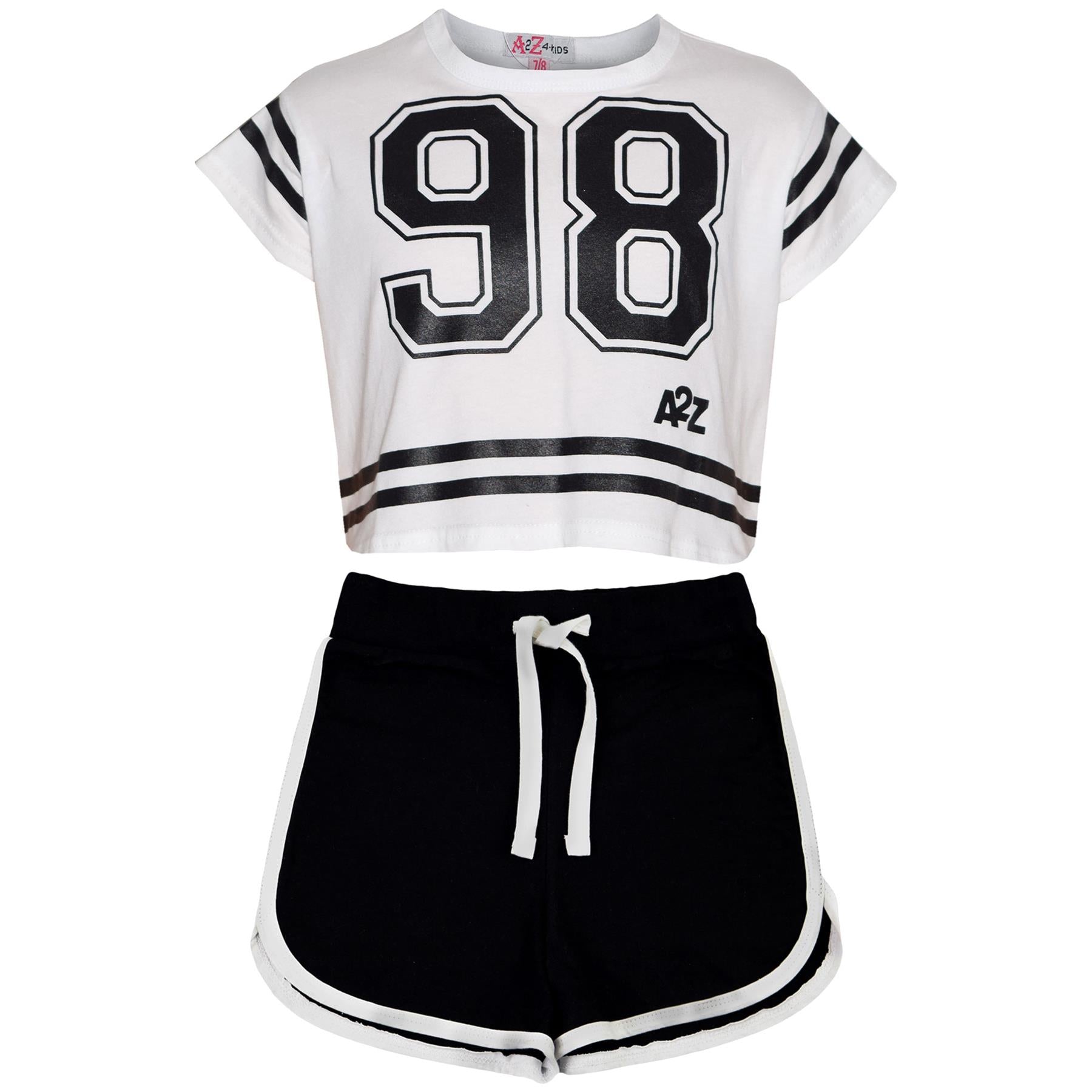 Kids Girls 98 Crop Top & Shorts Set Sports Jogging Belly Tees Summer Outfit Sets