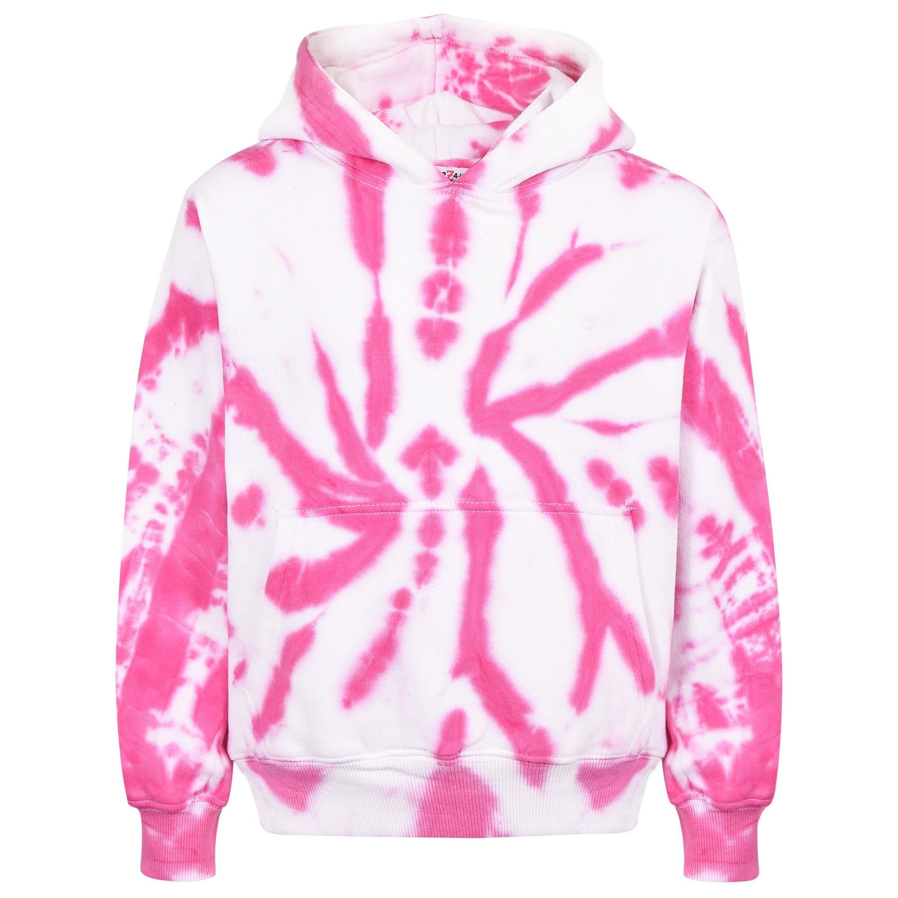 Kids Girls Sweat Shirt Tops Tie Dye Pink Hooded Jumpers Hoodies 5-13 Years