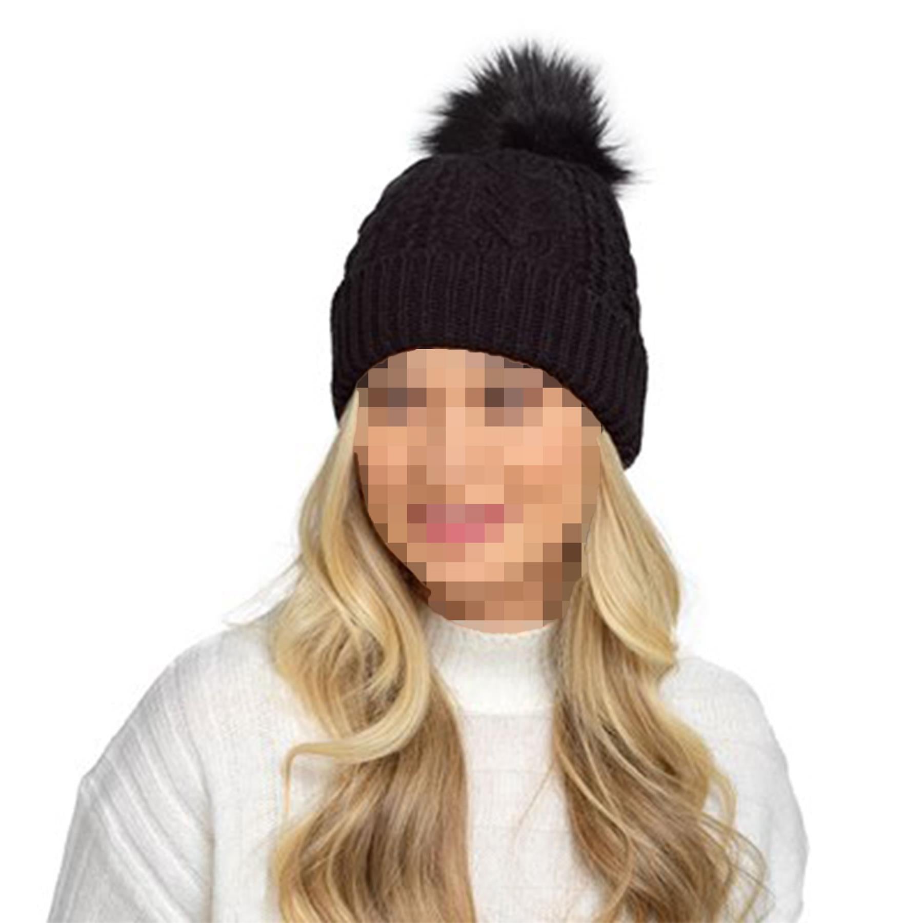 A2Z Ladies Hat Cable Knitted Detachable Pom Pom Stretchy Winter Warm Cazy Caps