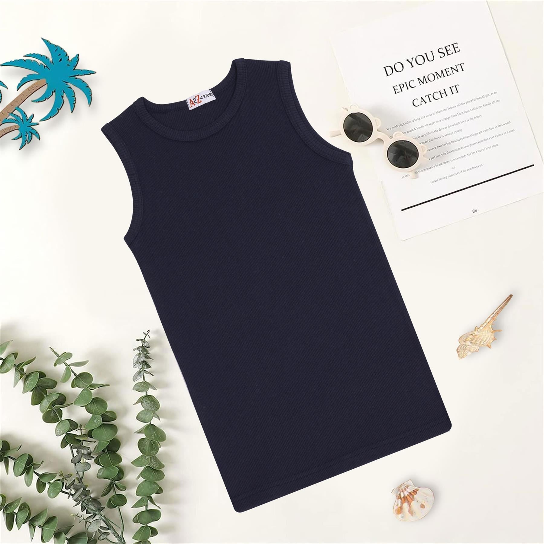 Kids Girls Boys Childrens Vest Top Tank Top Fitted 100% Rich Cotton 2-13 Years