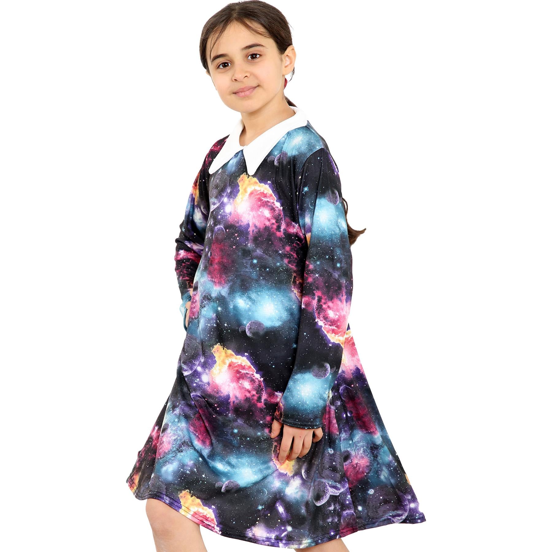 Kids Girls Swing Dress Peter Pan Collar Camouflage Print Flared Skater Dresses