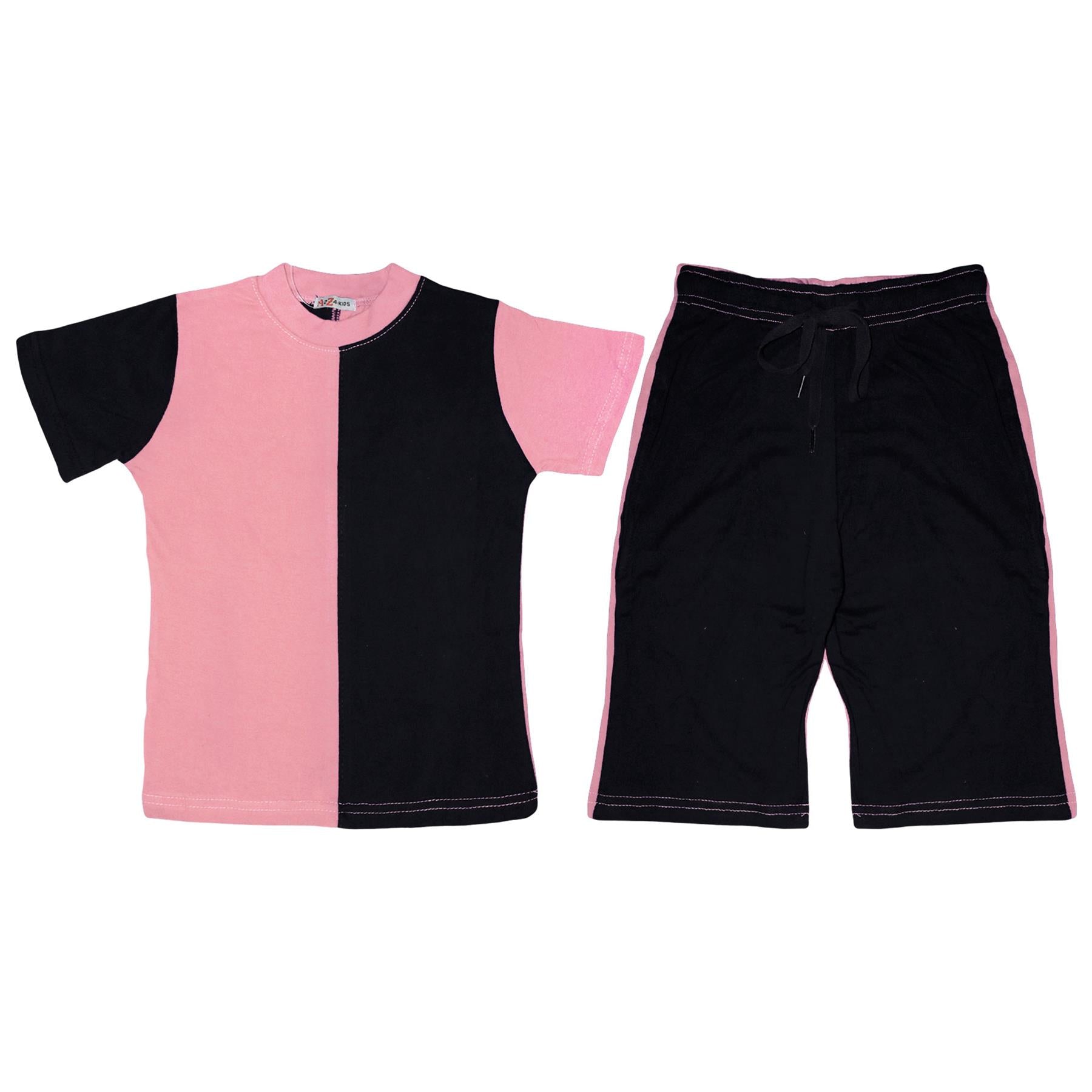 Kids Girls Colour Contrast Panel Top & Shorts Set