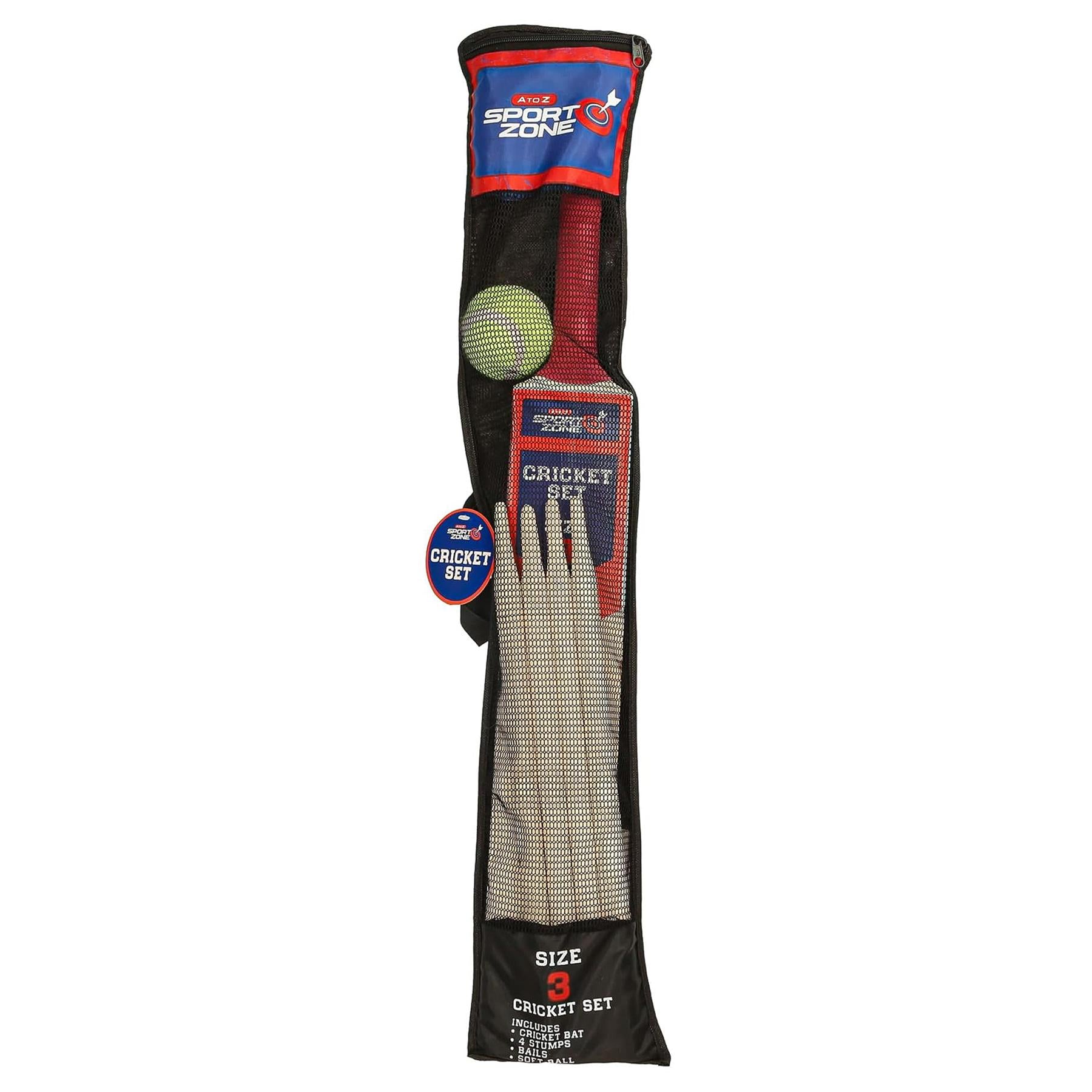 Cricket Set Wooden Bat/Stumps/Bails And Soft Ball Size 3 Game Set With Carry Bag