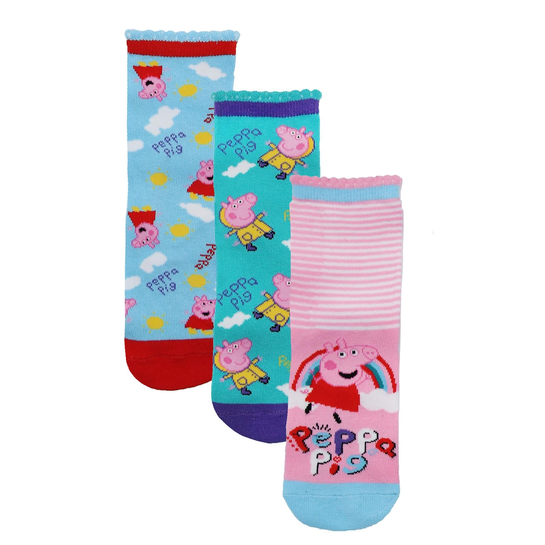 Kids Girls Socks Pack Of 3 Peppa Pig Ankle Socks Officially Licensed Soft Sock