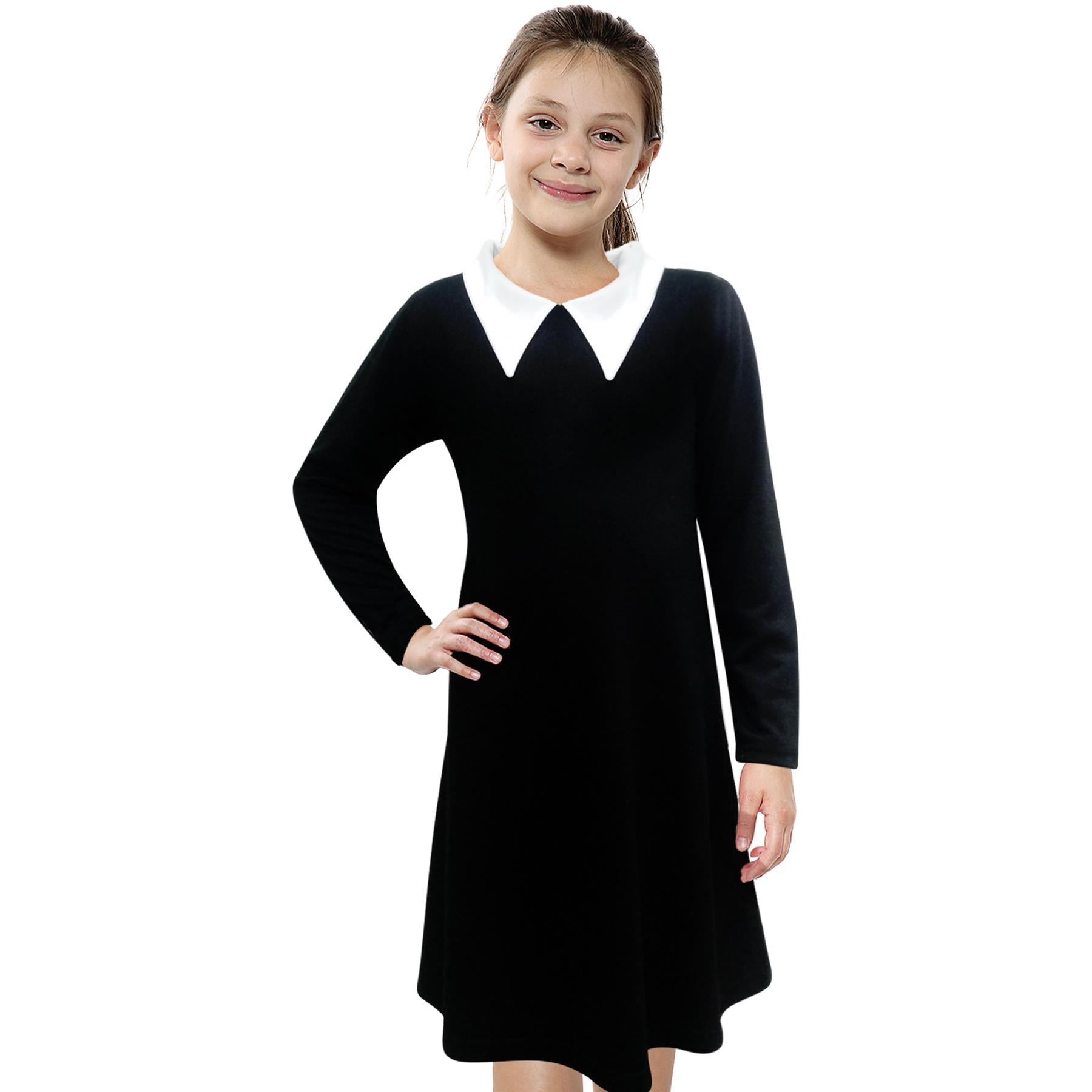 Kids Girls Swing Dress Long Sleeves Flared Gothic School Girl Uniform Dresses