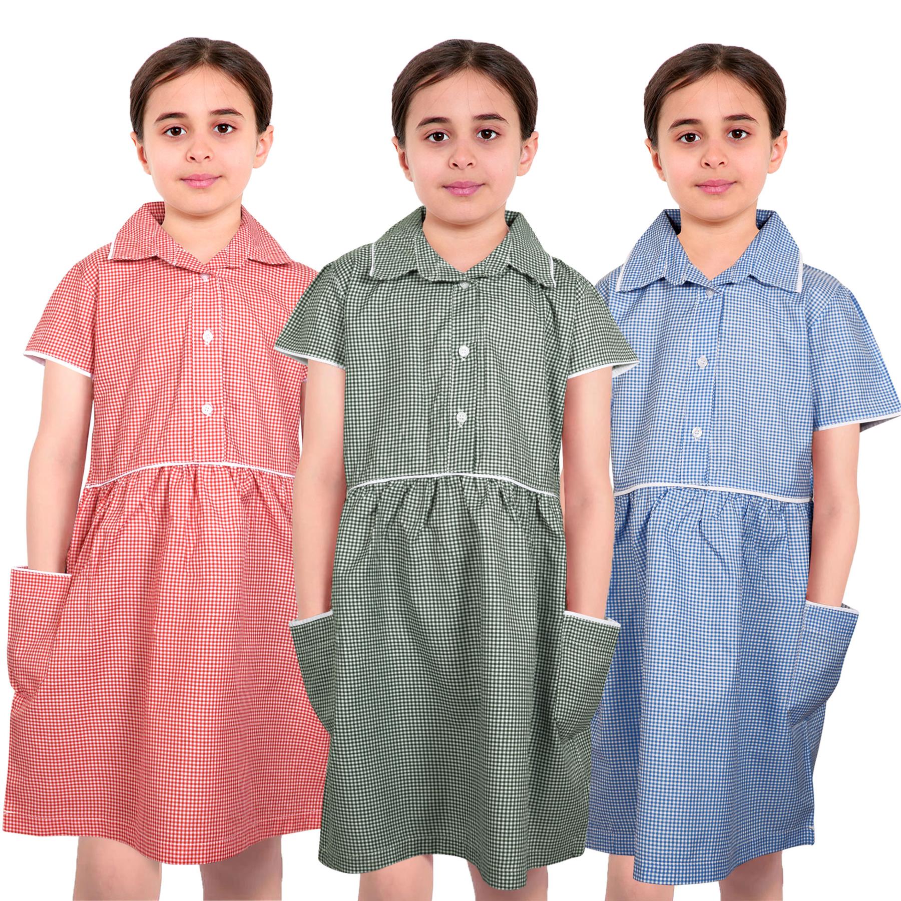 Kids Girls Pack Of 2 Uniform School Dress Gingham Dress With Matching Scrunchies