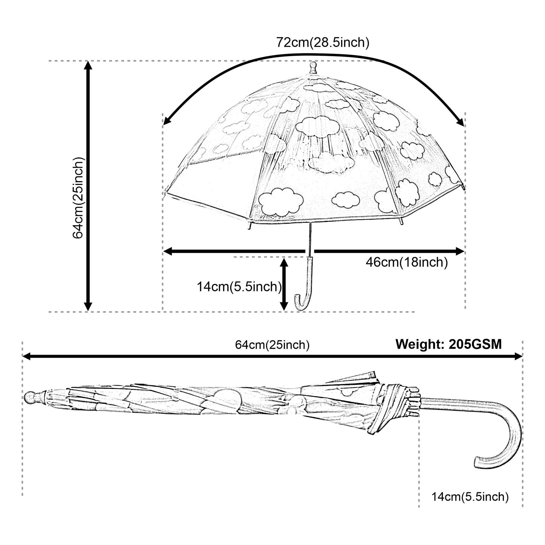 A2Z Kids POE Clear Dome Umbrella Wind and Rain Resistant Outdoor Travel Brolly