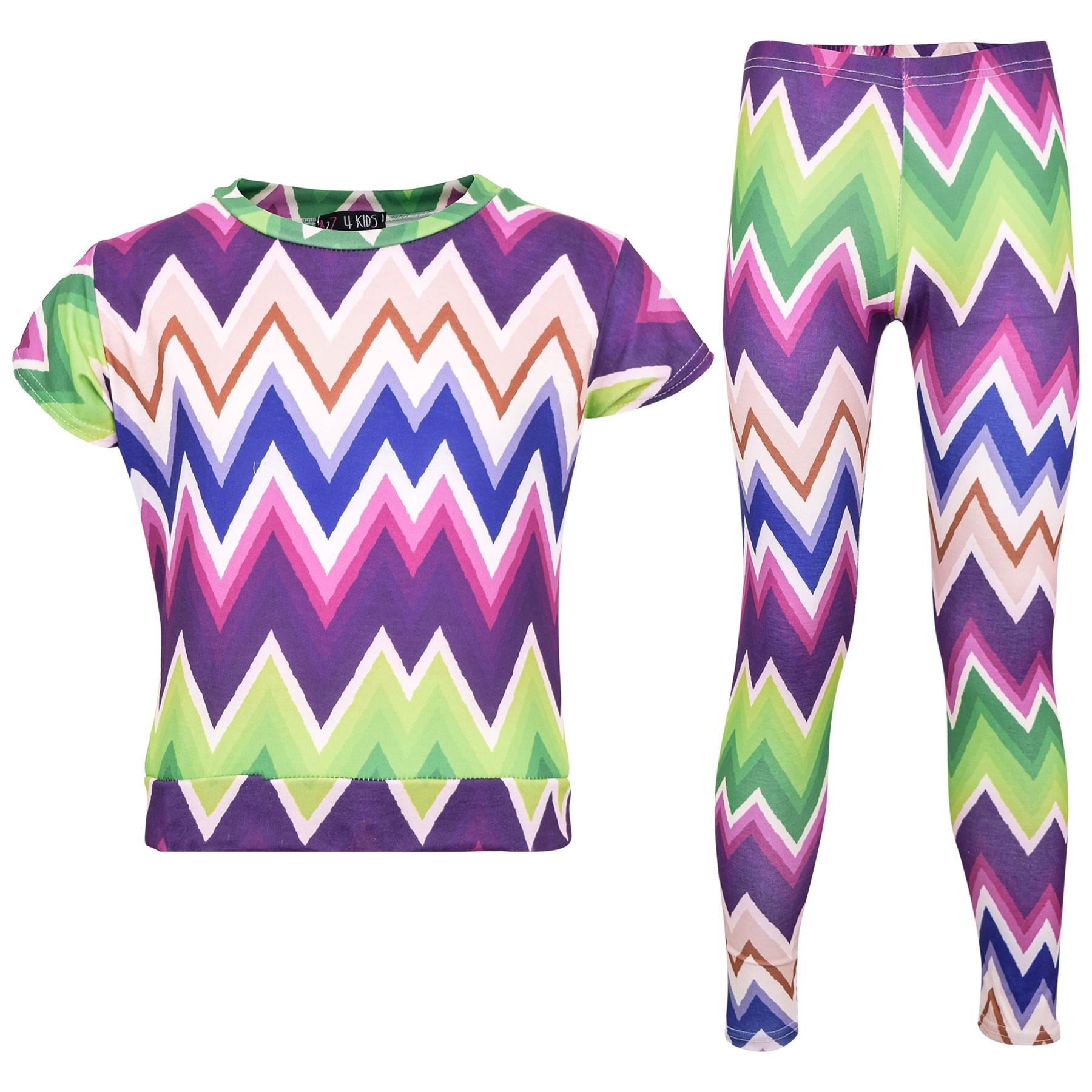 A2Z 4 Kids Girls Chevron Crop Top Legging Set Trendy Casual Outfit Age 7-13Year