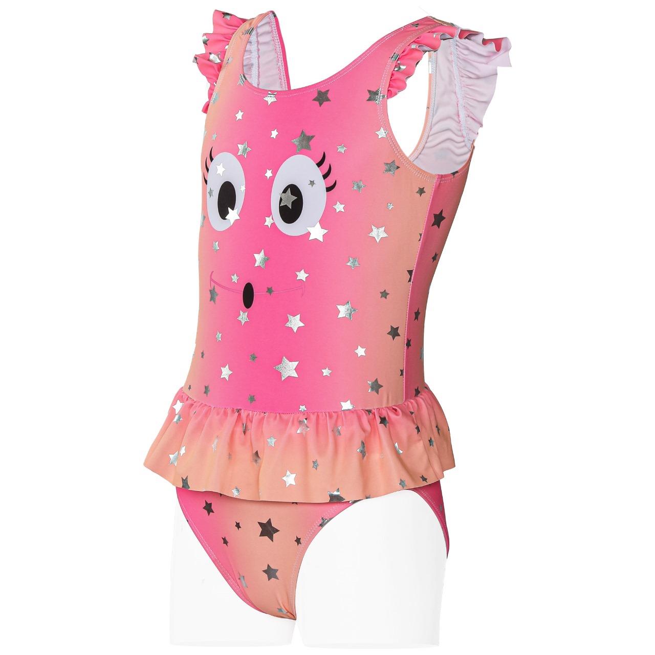 Kids Girls Swimsuit Foil Star Sleeveless One Piece Ruffle Quick Dry Swimwear