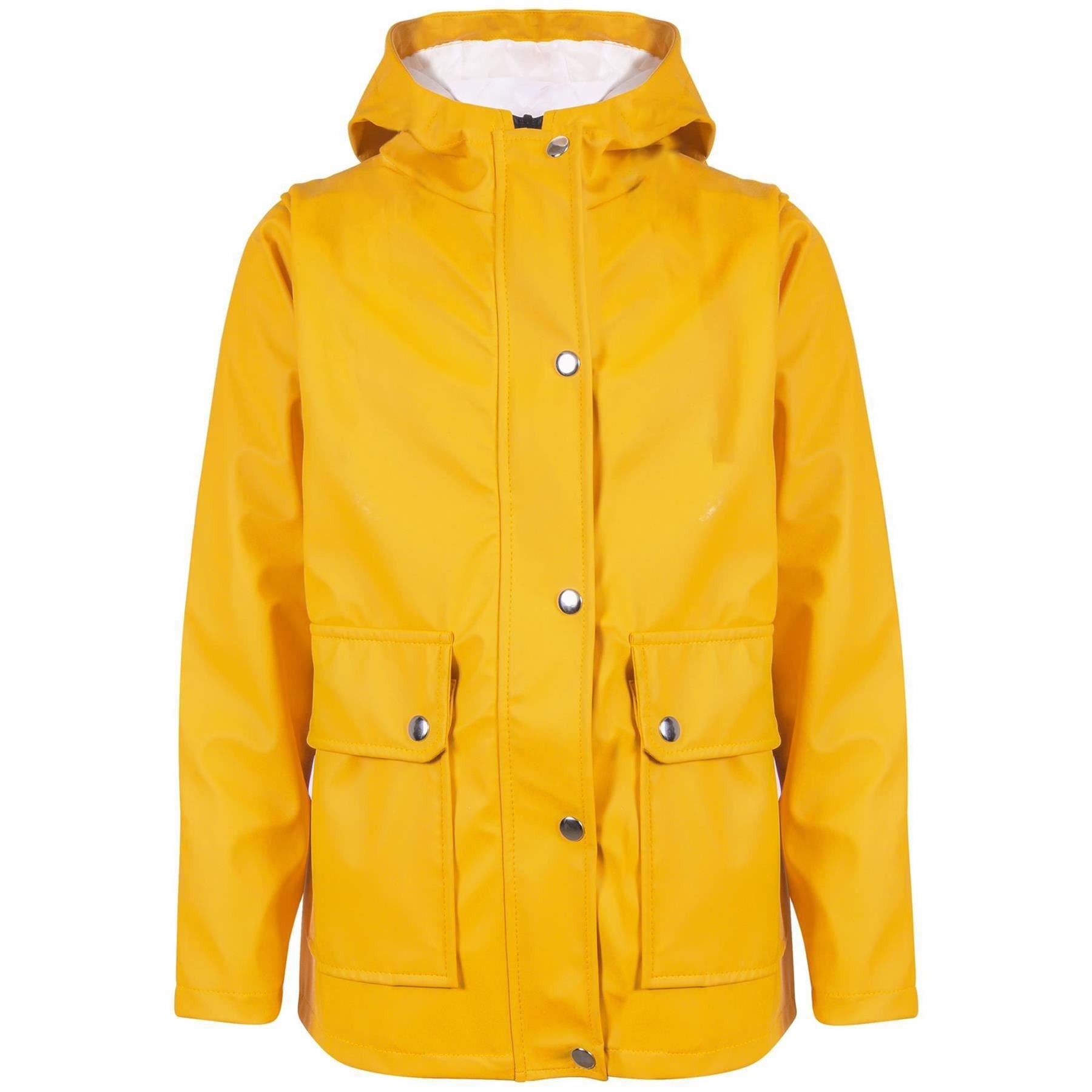 Girls Boys PU Raincoat Jacket Yellow Waterproof Coat